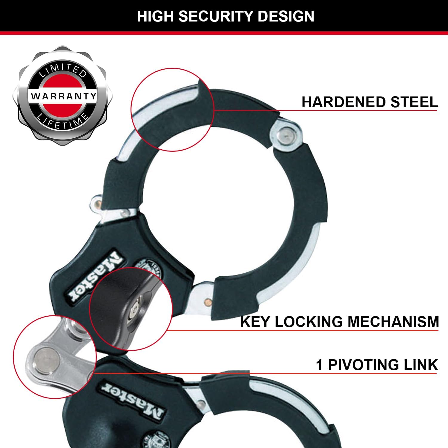 Thumbnail 3 de Master Lock Antifurto per Bicicletta 8200EURDPRO – Manette e Serratura a Chiave, 36 cm