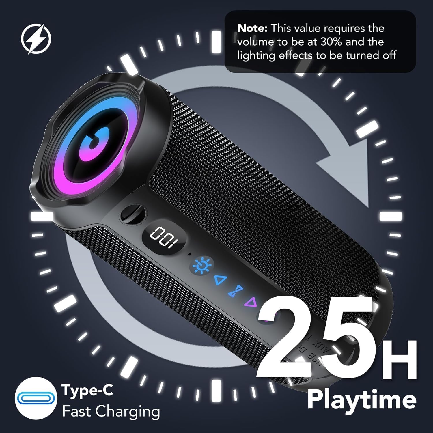Detalle de Cassa Bluetooth Portatile 25W: potenza, immersione sonora e verde stile per outdoor