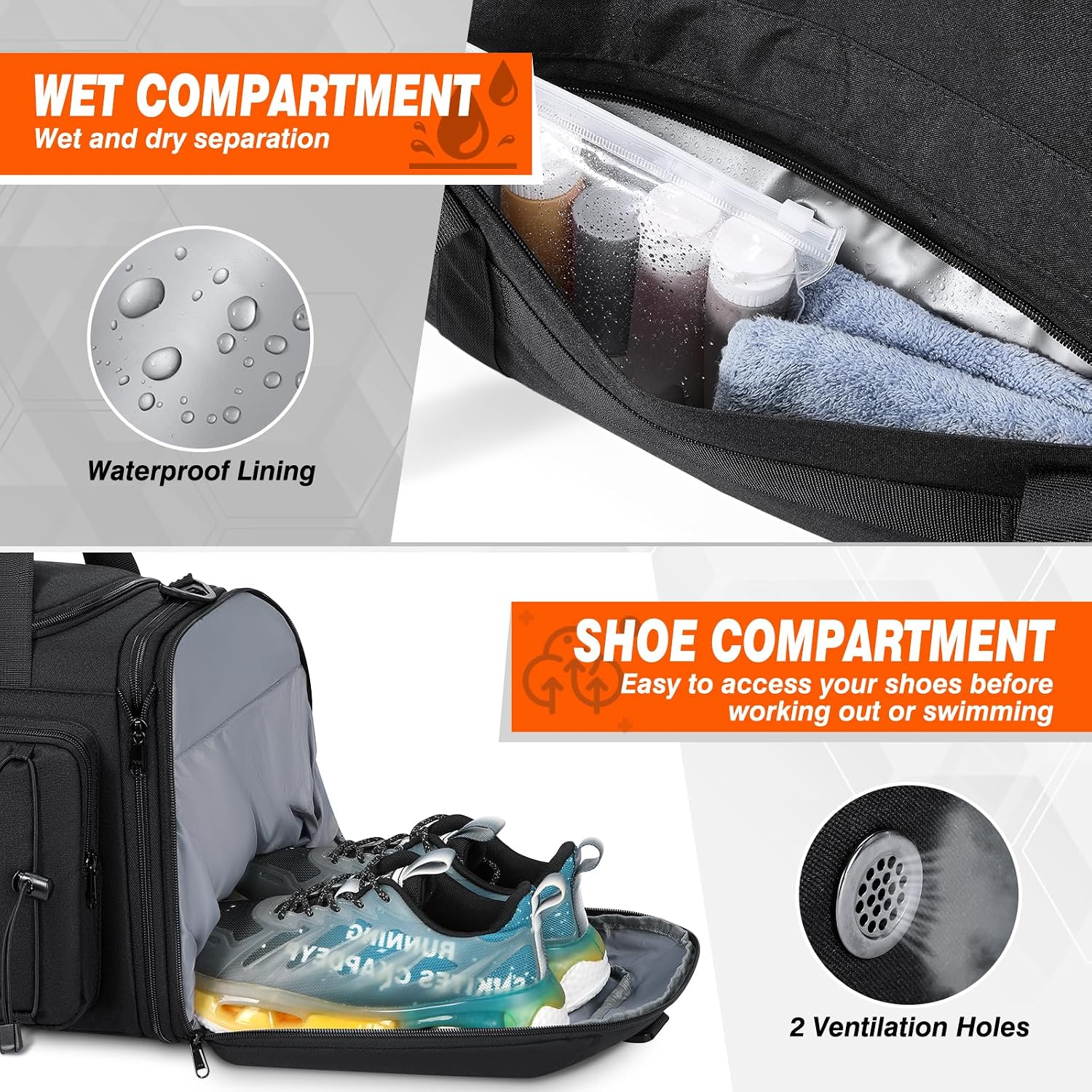 Thumbnail 3 de RAINSMORE 40L Gym Bag with Shoe Compartment