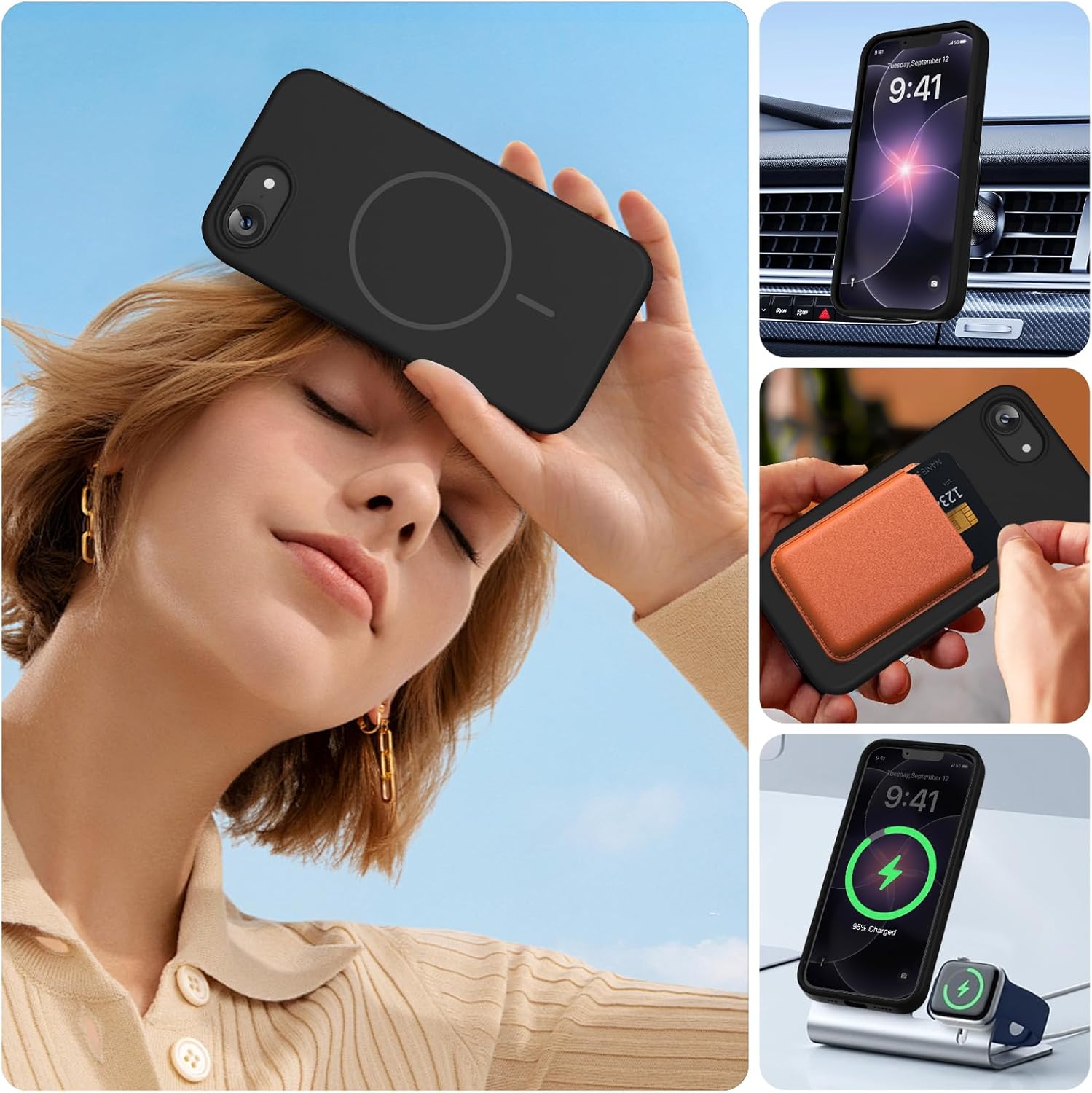 Detalle 2 de Miracase Magnetic Soft Silicone Case for iPhone 17e/16e with MagSafe Compatibility (Black)