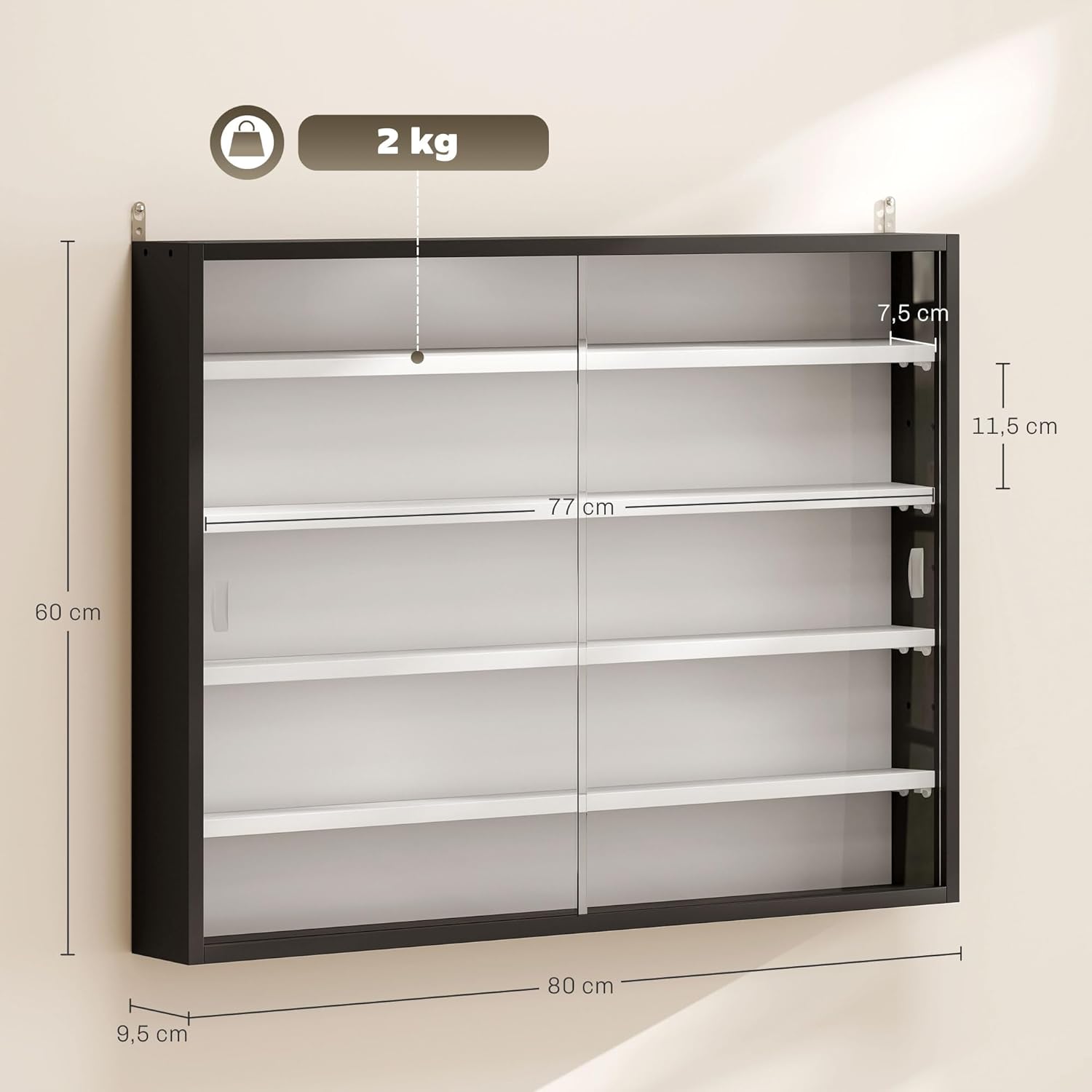 Detalle de HOMCOM vitrine murale 80 x 9,5 x 60 cm