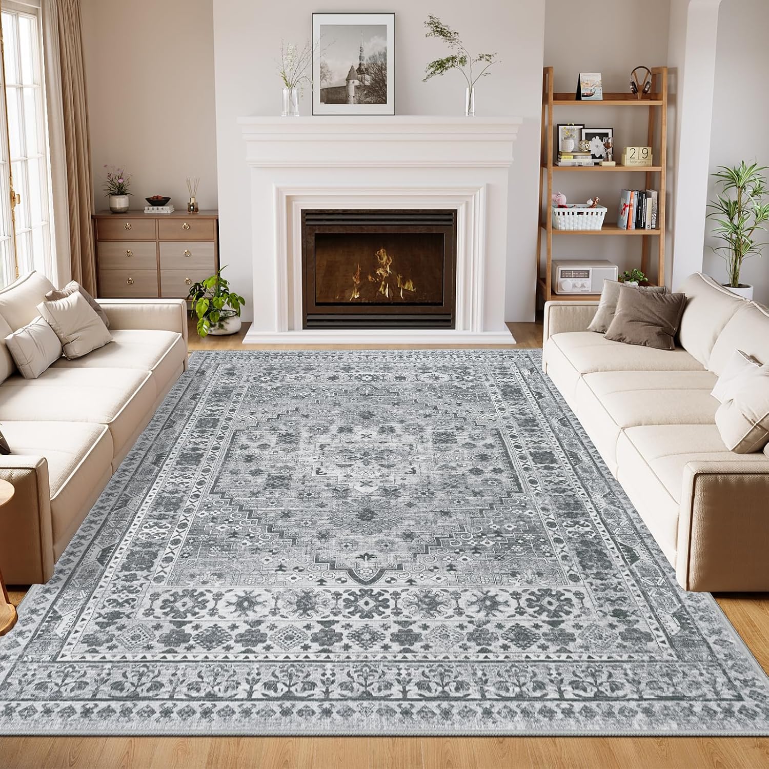 Detalle de Capslpad Vintage Medallion Area Rug, 200 x 300 cm, Grey, Washable