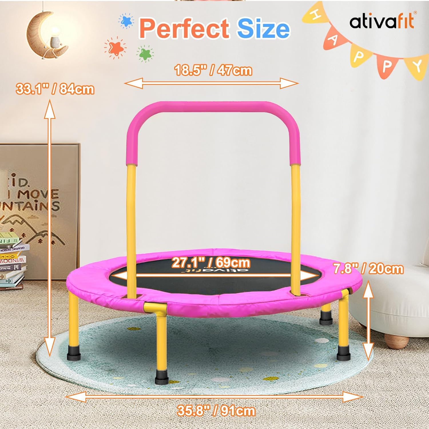 Detalle de ATIVAFIT 36-Inch Toddler Trampoline with Foam Handle
