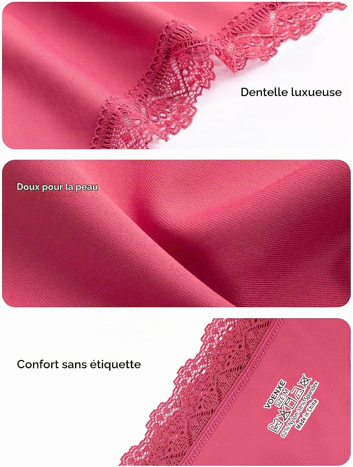 Detalle 1 de VOENXE naadloze damesstring met kant en microvezel, lage taille, 5 stuks