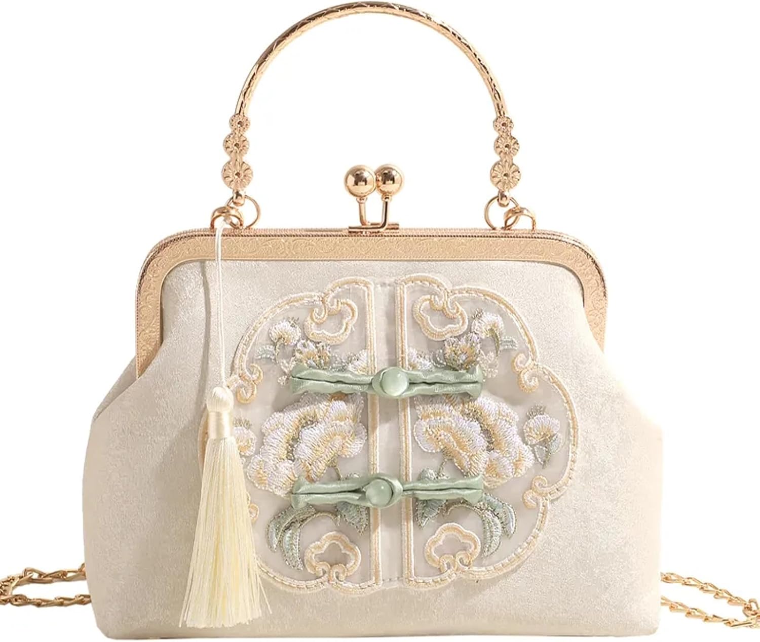 Detalle de YeBon Retro Shoulder Chain Messenger Clutch: Chinese Style Crane Embroidered Jacquard Evening Bag