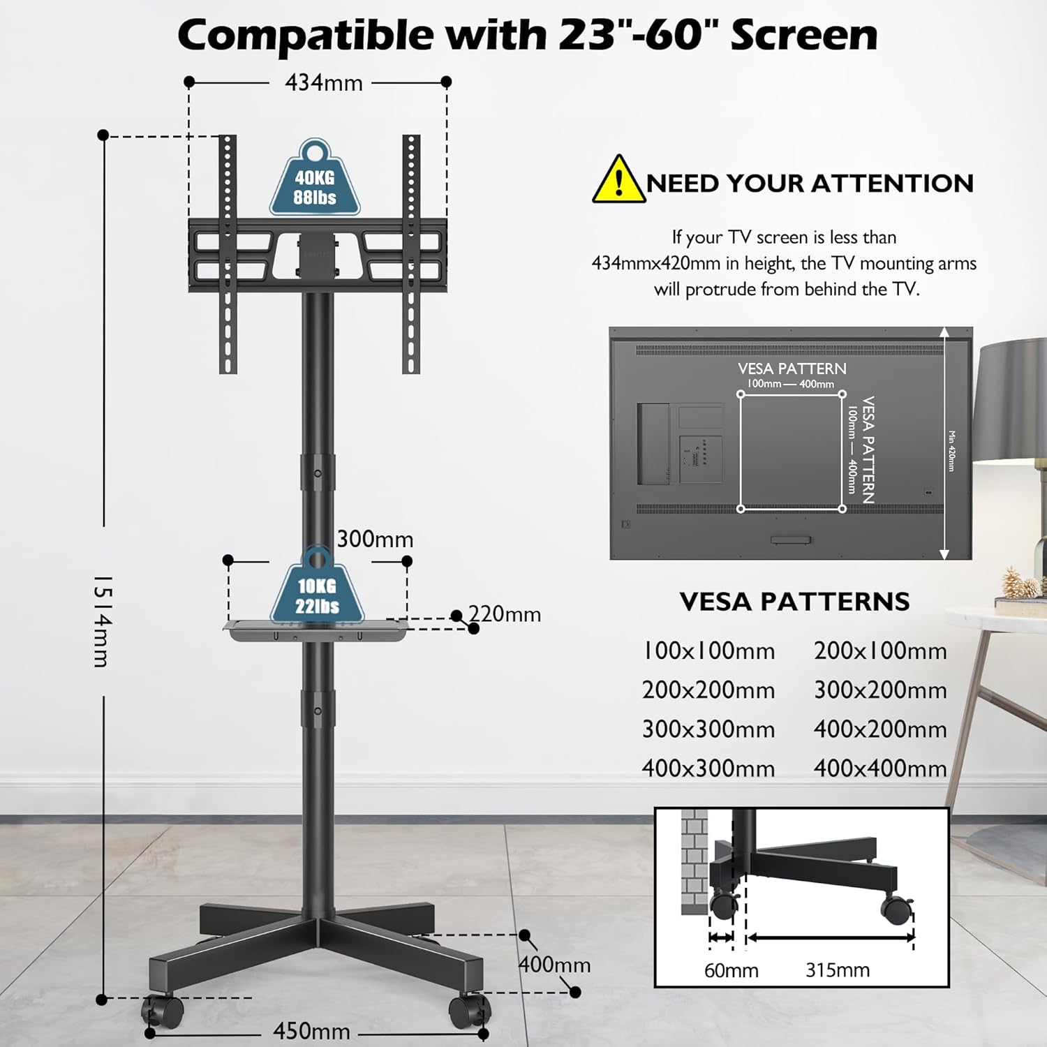 Thumbnail 4 de BONTEC Mobile TV Stand 23–60in 25kg
