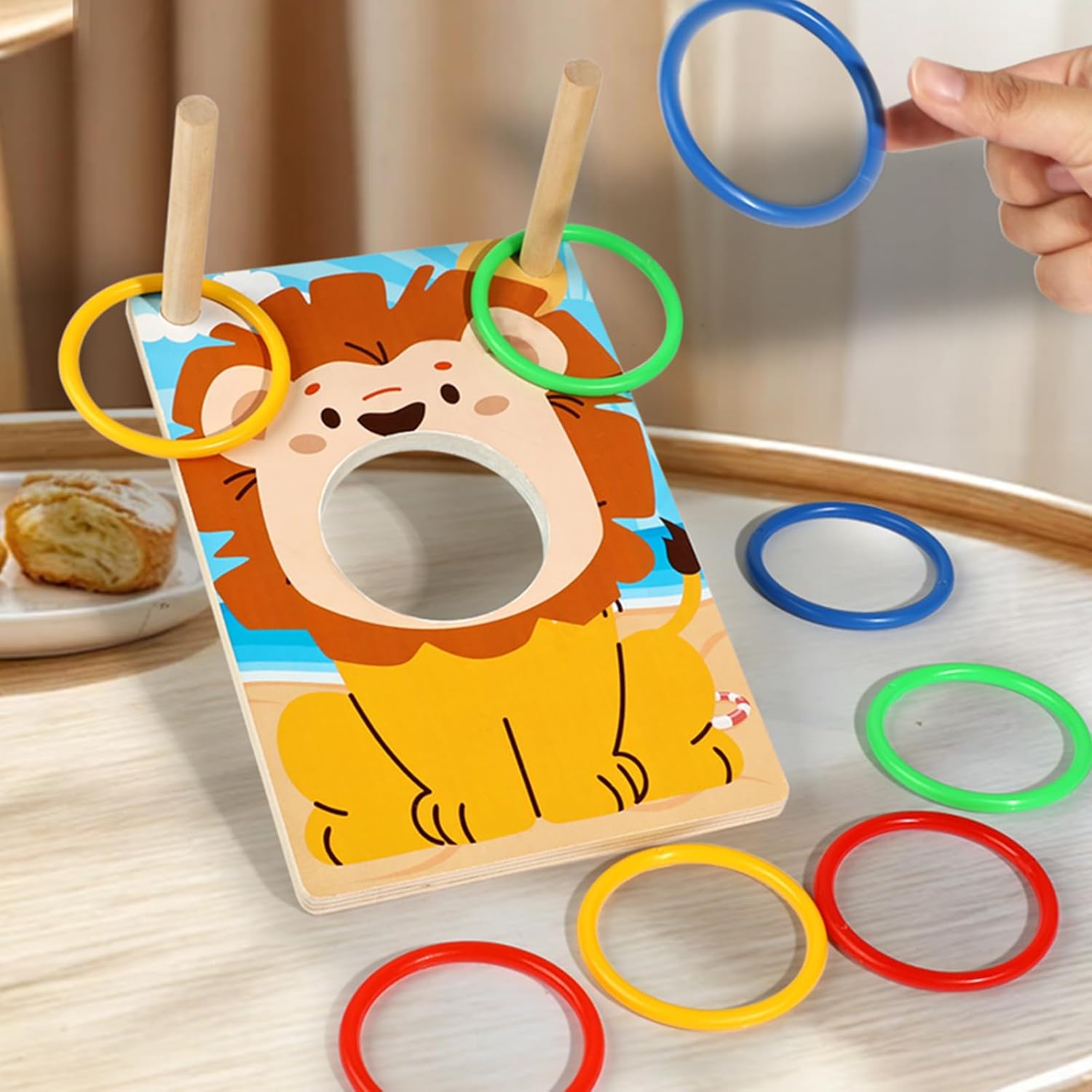 Detalle de ZUNIPLEX Piccolo Set 2 in 1 Cornhole in Legno e Lancio Anelli – Giocattolo Montessori per bambini 3+