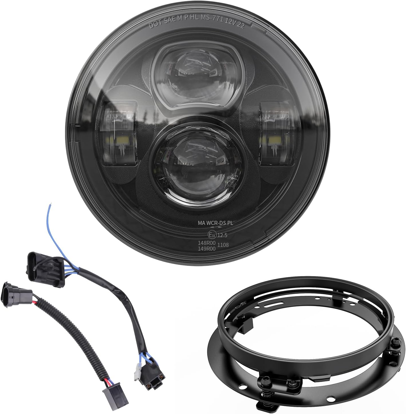 Detalle de Z-OFFROAD SJ-770-22-BK 7-Inch LED Motorcycle Headlight Kit, Black, DOT/SAE