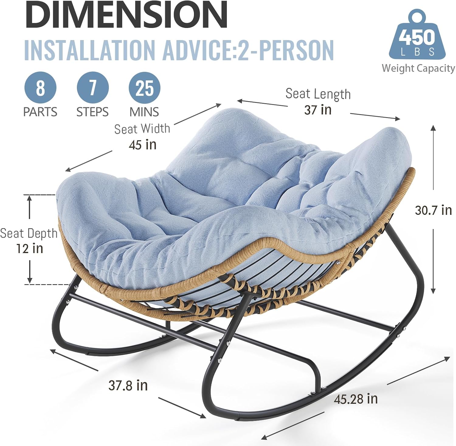 Detalle de SWITTE Papasan Rocking Chair, 450 lb Capacity