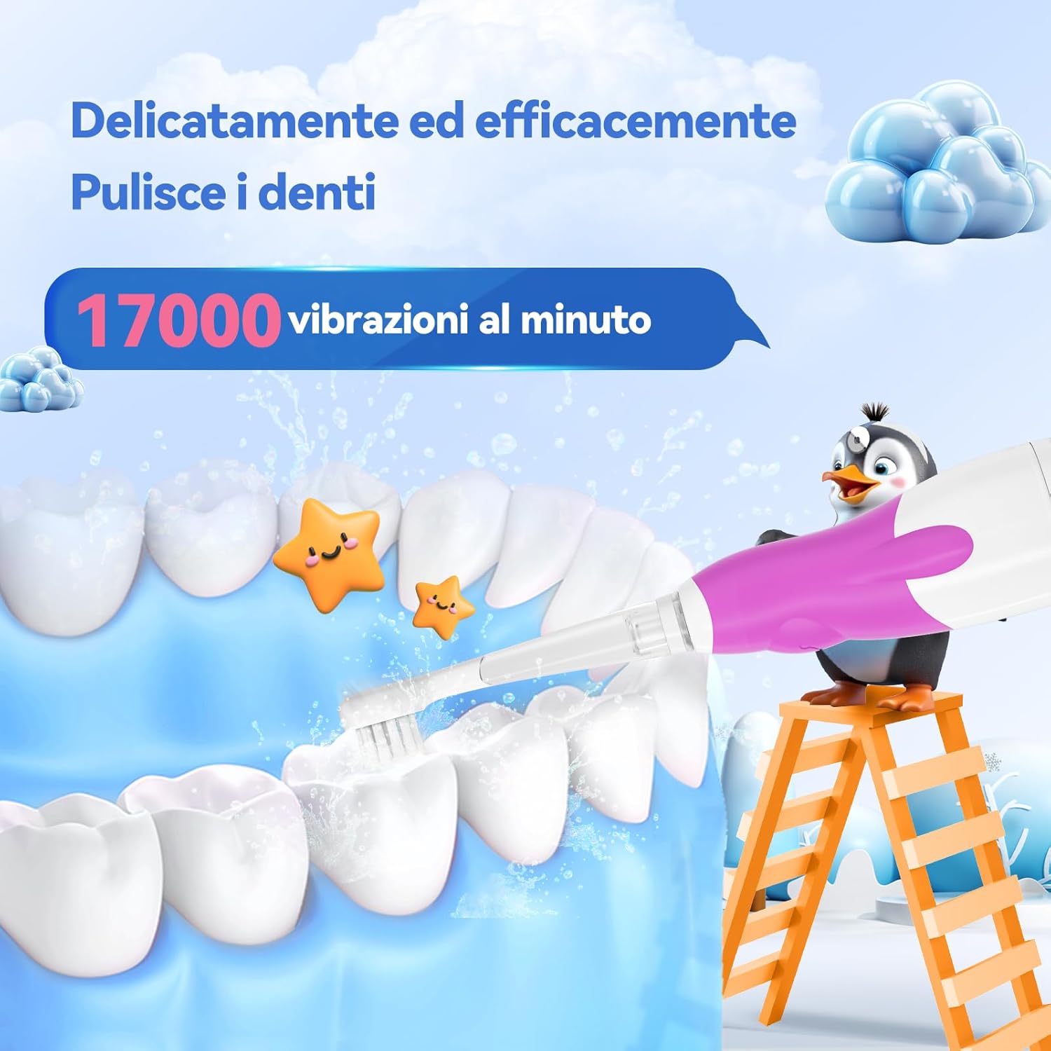 Thumbnail 2 de Seago spazzolino elettrico bambini con timer 2 minuti, luce LED e base aspirante (da 0 a 3 anni)