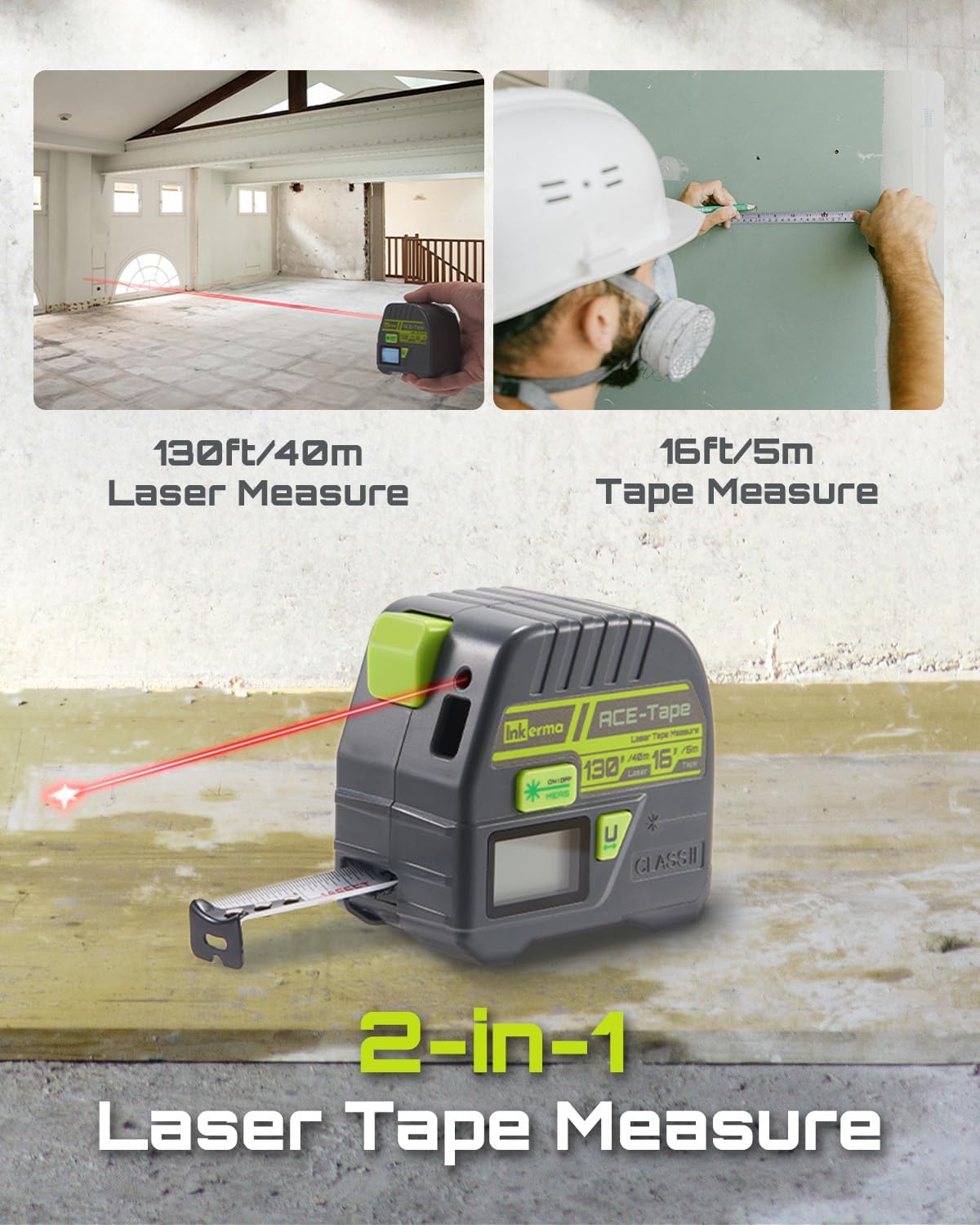 Detalle de Inkerma 2-in-1 laser tape measure with 16-ft tape
