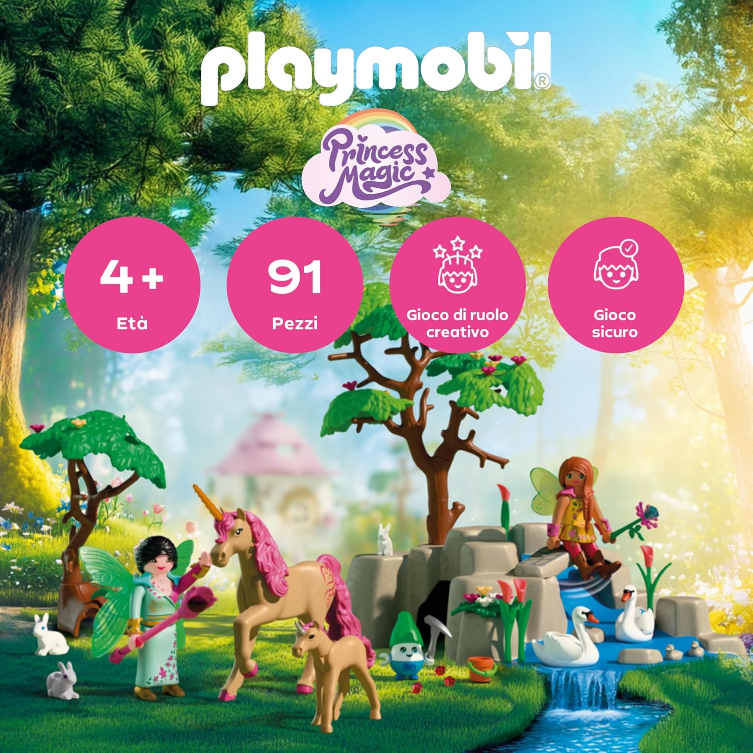 Detalle de PLAYMOBIL Fantasy & Magic Fairy Outing 72067 – Famiglia di fate e unicorni