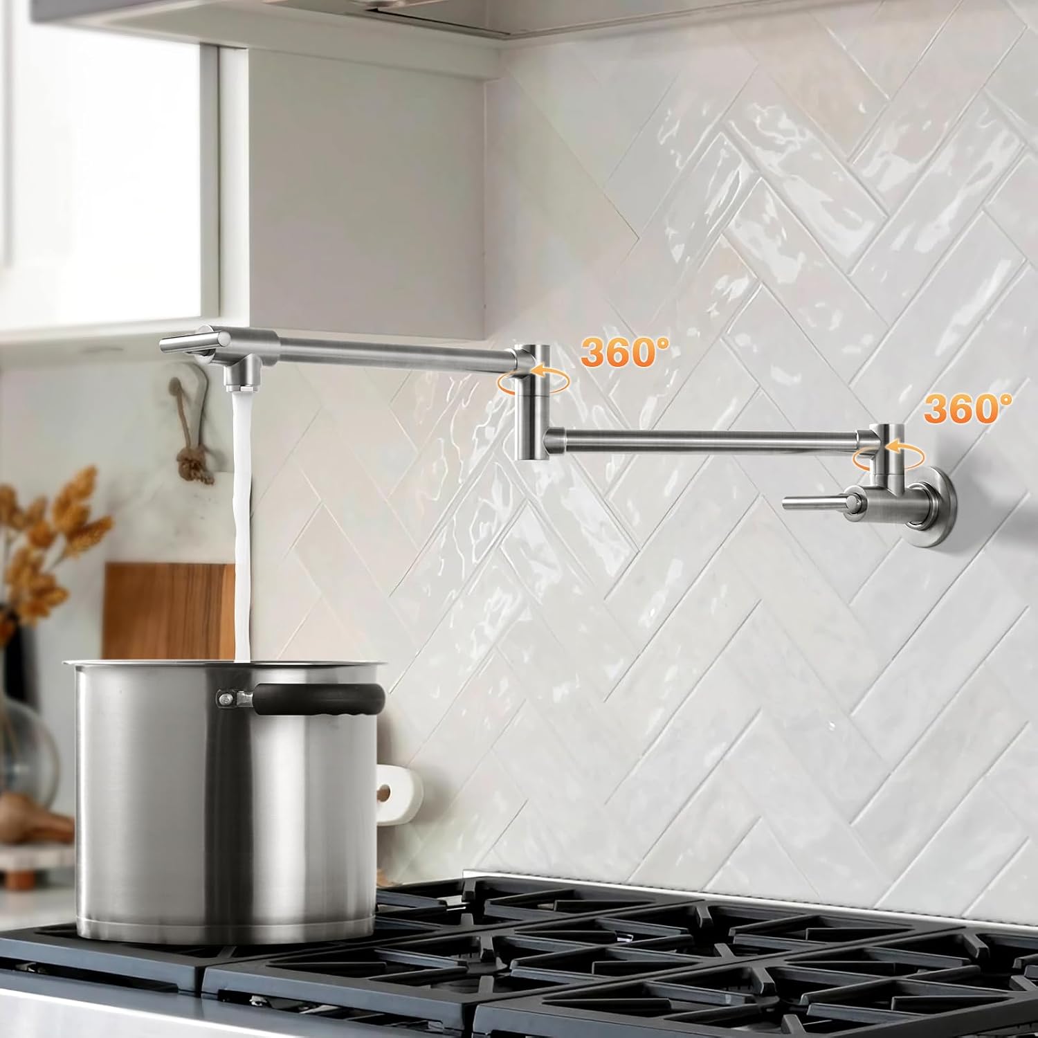 Thumbnail 2 de WOWOW 23112S1 Wall-Mounted Pot Filler Faucet, 360° Swing Arm, Brushed Nickel