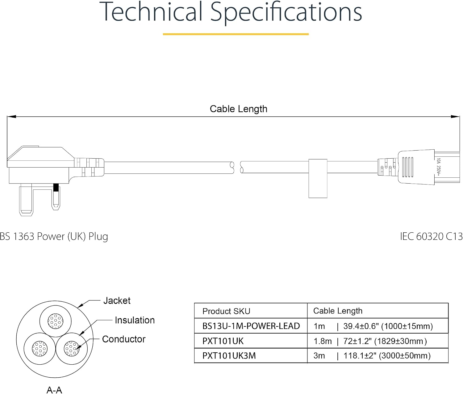 Thumbnail 2 de StarTech PXT101UK3M 3m UK Computer Power Cable (BS 1363 to IEC C13) 10A 250V