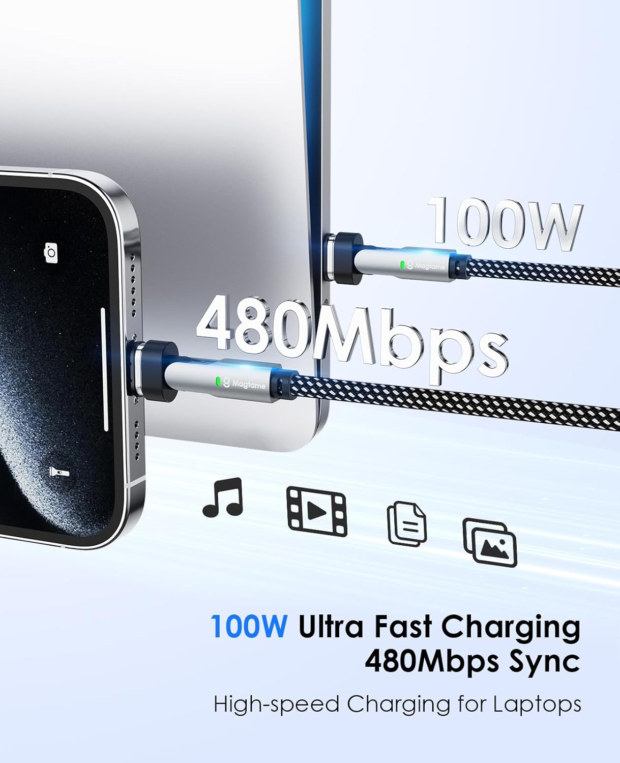 Thumbnail 2 de Magtame Cable USB C Magnético 100W 90° - 1.5M ⚡