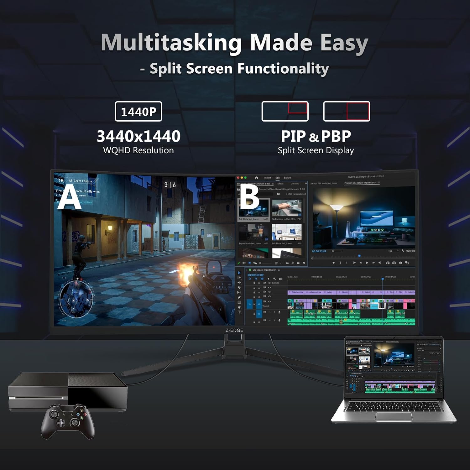 Thumbnail 4 de Z-Edge UG34 34" Curved Gaming Monitor 165Hz