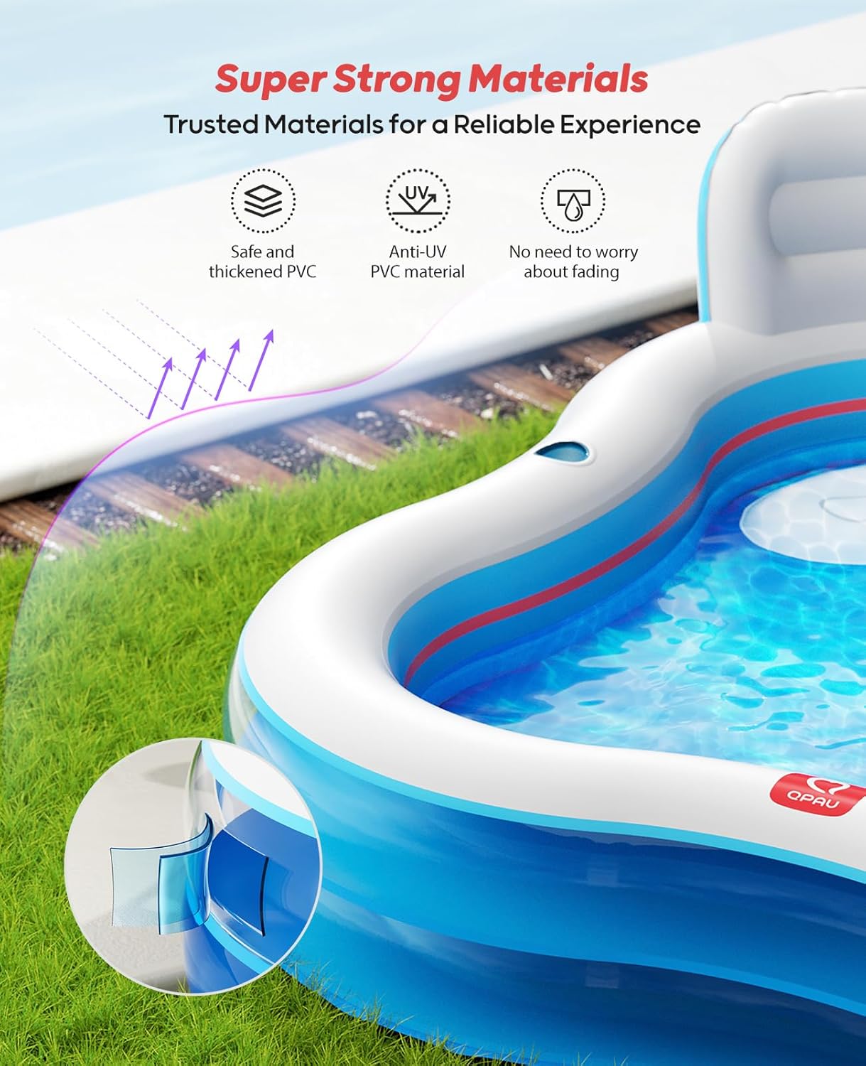 Detalle de QPAU Inflatable Pool with 2 Seats and Backrests (80" x 80" x 27")