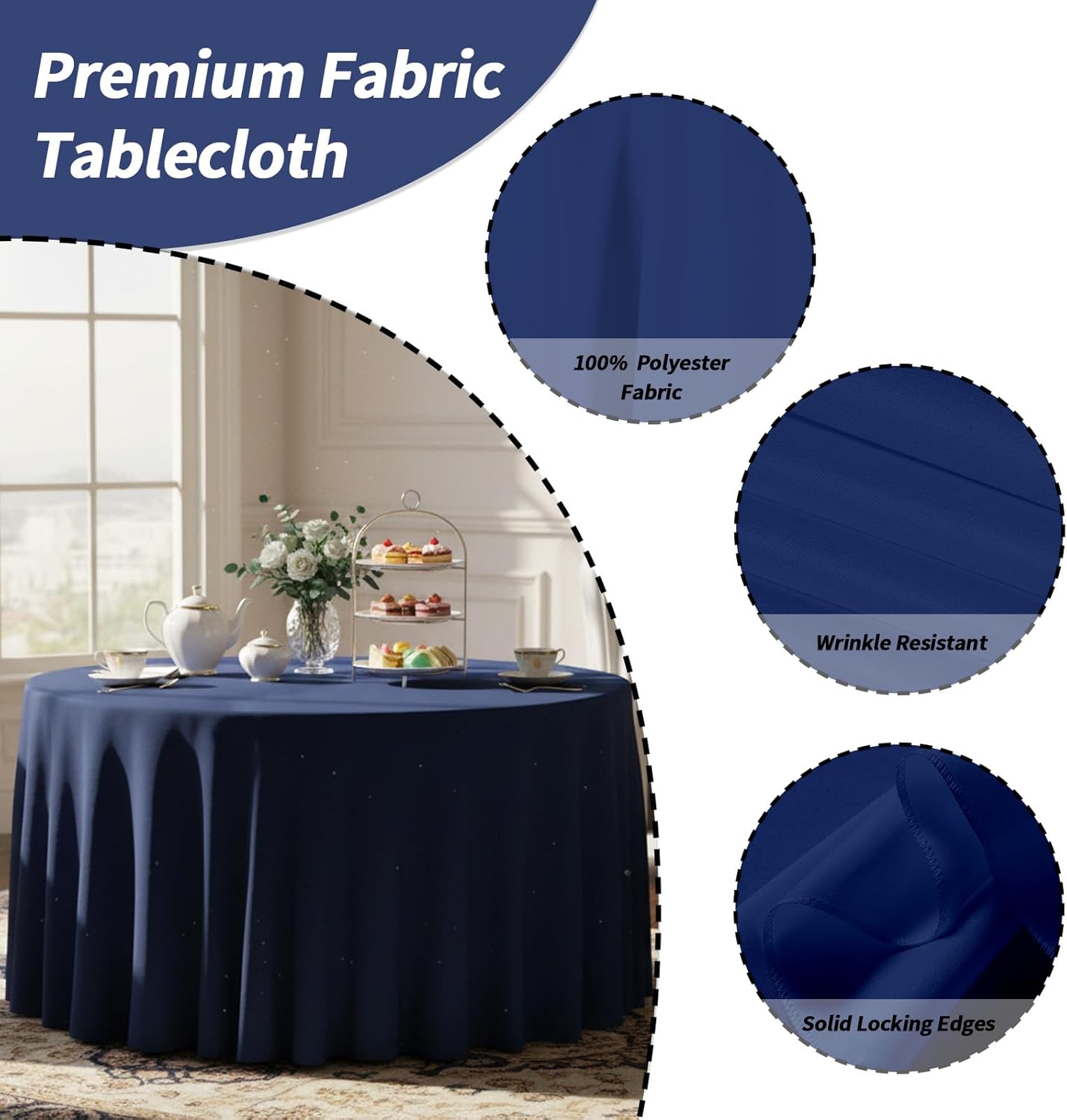 Thumbnail 3 de Fixwal 120 Inch Navy Blue Round Tablecloth, 6 Pack