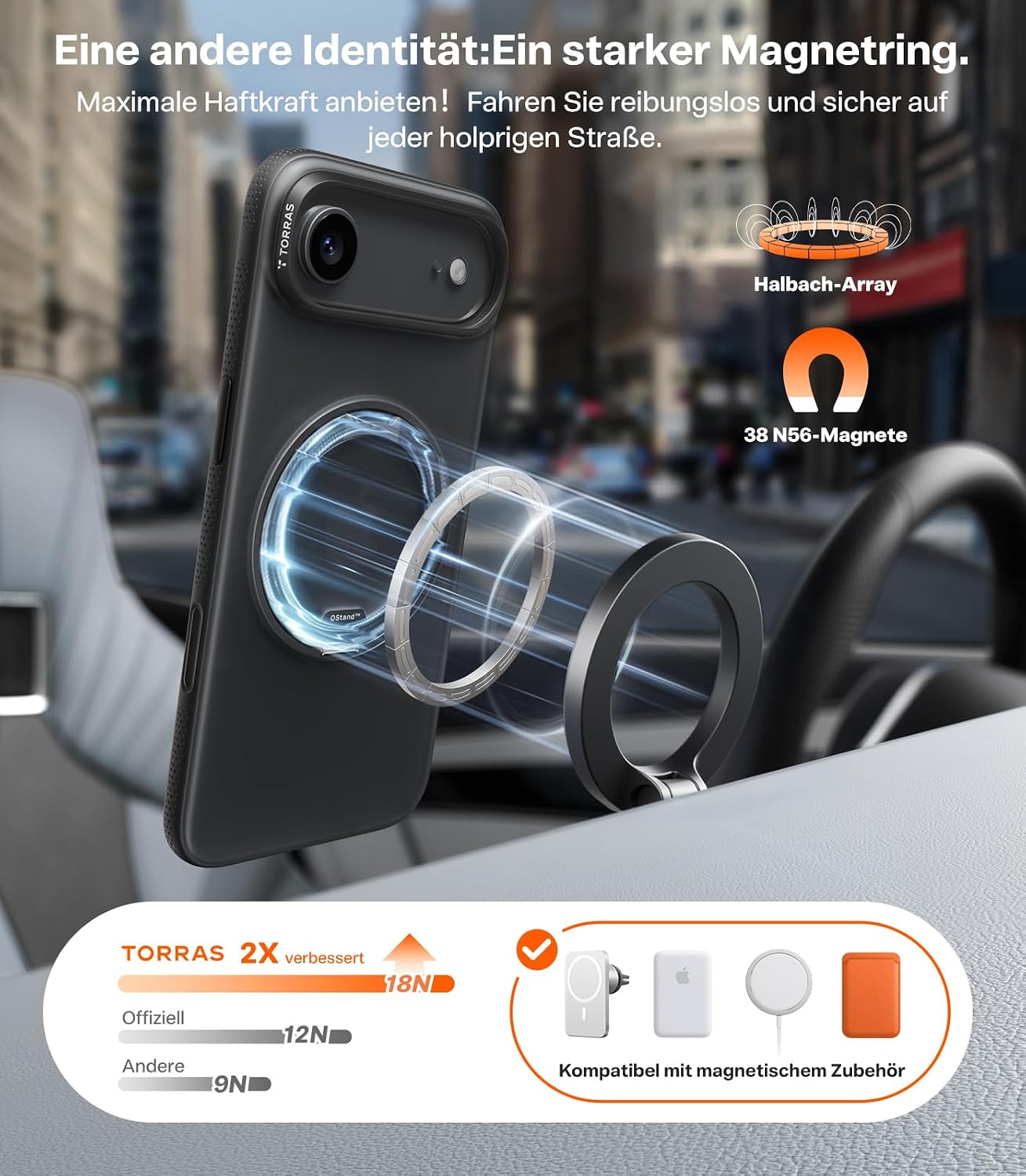 Thumbnail 5 de TORRAS 360° Ostand O3 Fitness für iPhone 17 Air Hülle – Flexibler Magnetischer Ständer mit Militärschutz