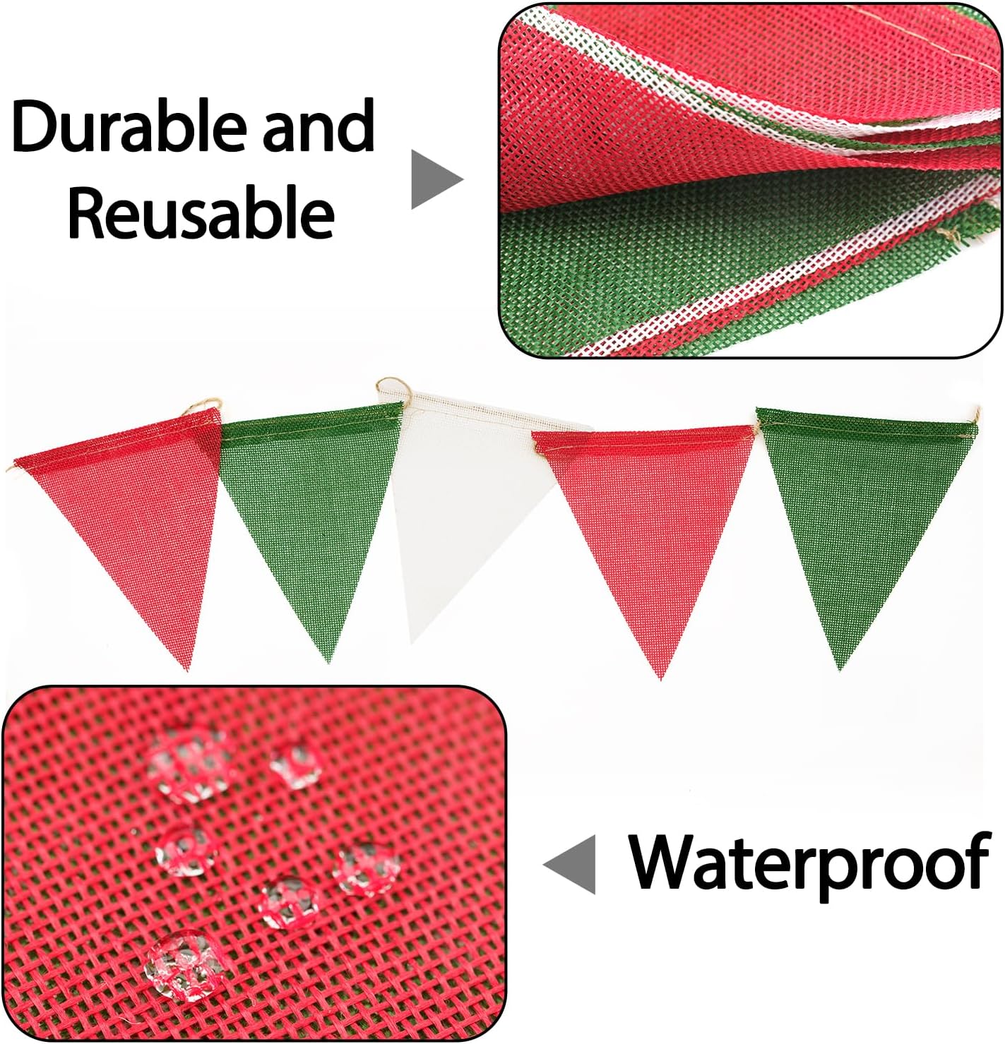 Thumbnail 2 de G2PLUS 12M Red Green and White Burlap Bunting (36 Pieces) – Reusable Outdoor Hessian Banner for Christmas Gardens