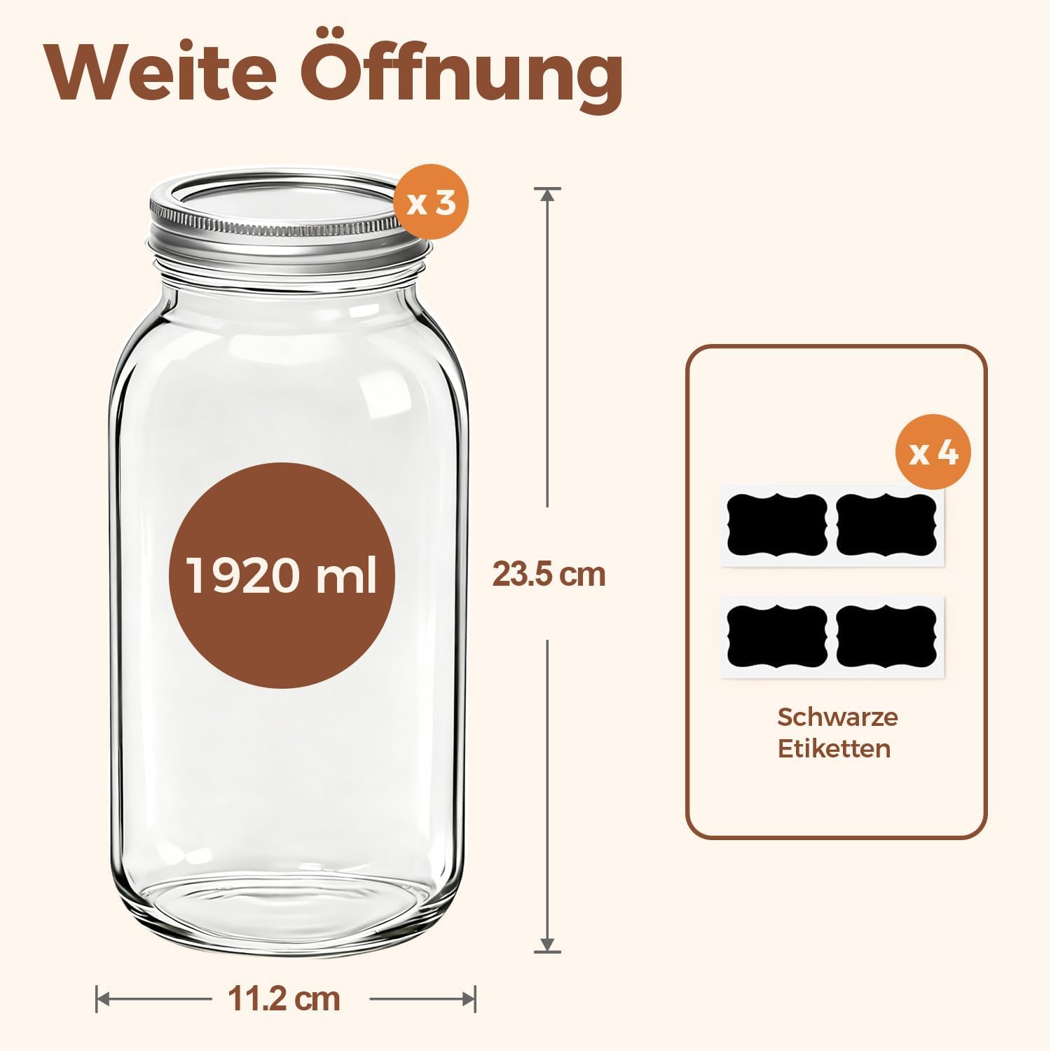 Thumbnail 1 de ComSaf Einmachglas 1920ml mit Deckel – 3er-Set Mason Jar für Fermentation, Aufbewahrung und DIY-Projekte