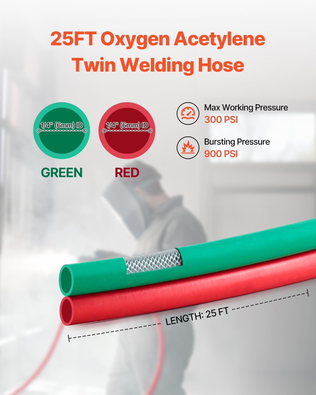 Detalle 2 de VEVOR Oxygen Acetylene Hose 25FT