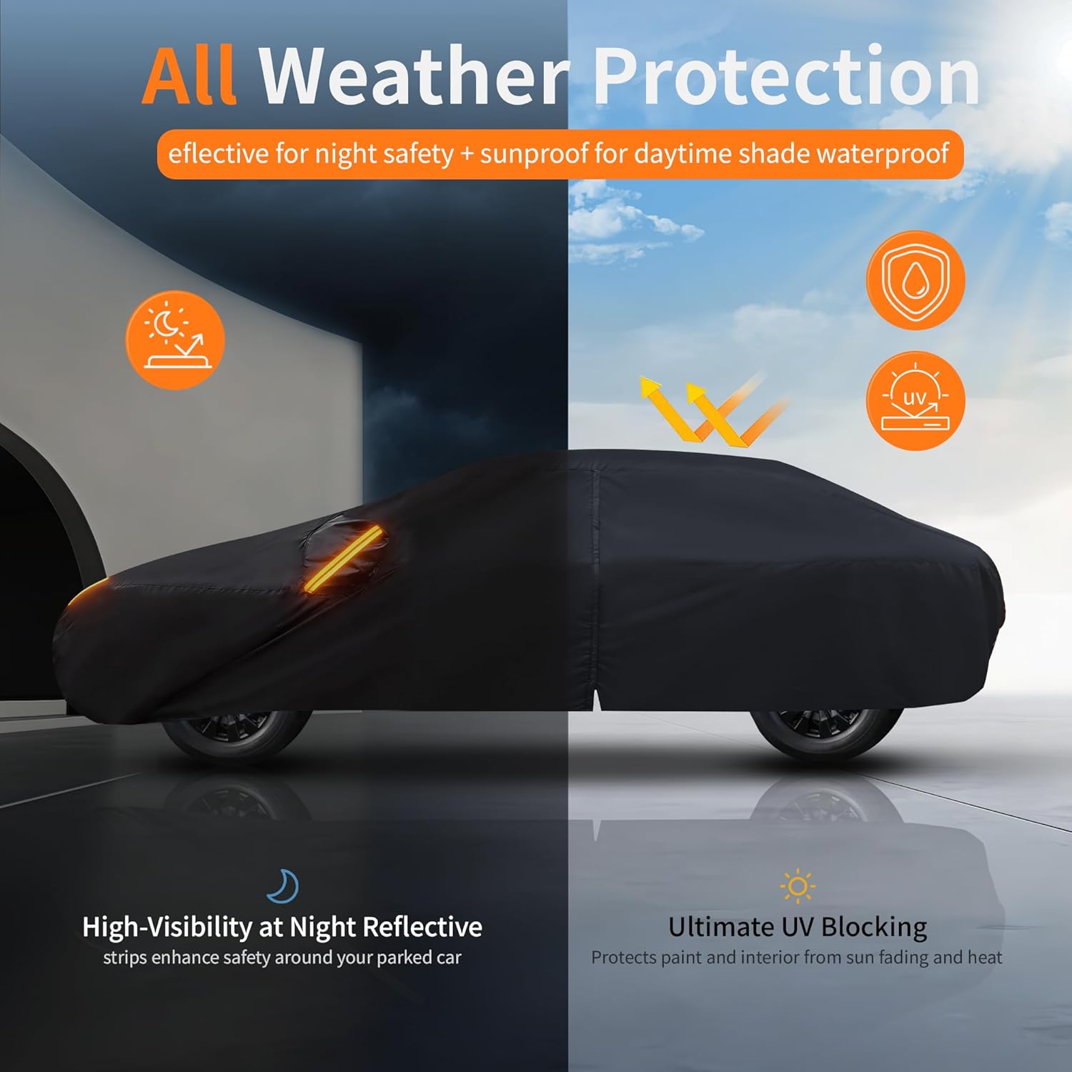 Thumbnail 4 de Tozaroa Waterproof Car Cover All-Weather for Sedans (186–193 inch) with Zipper, Buckles & Storage Bag