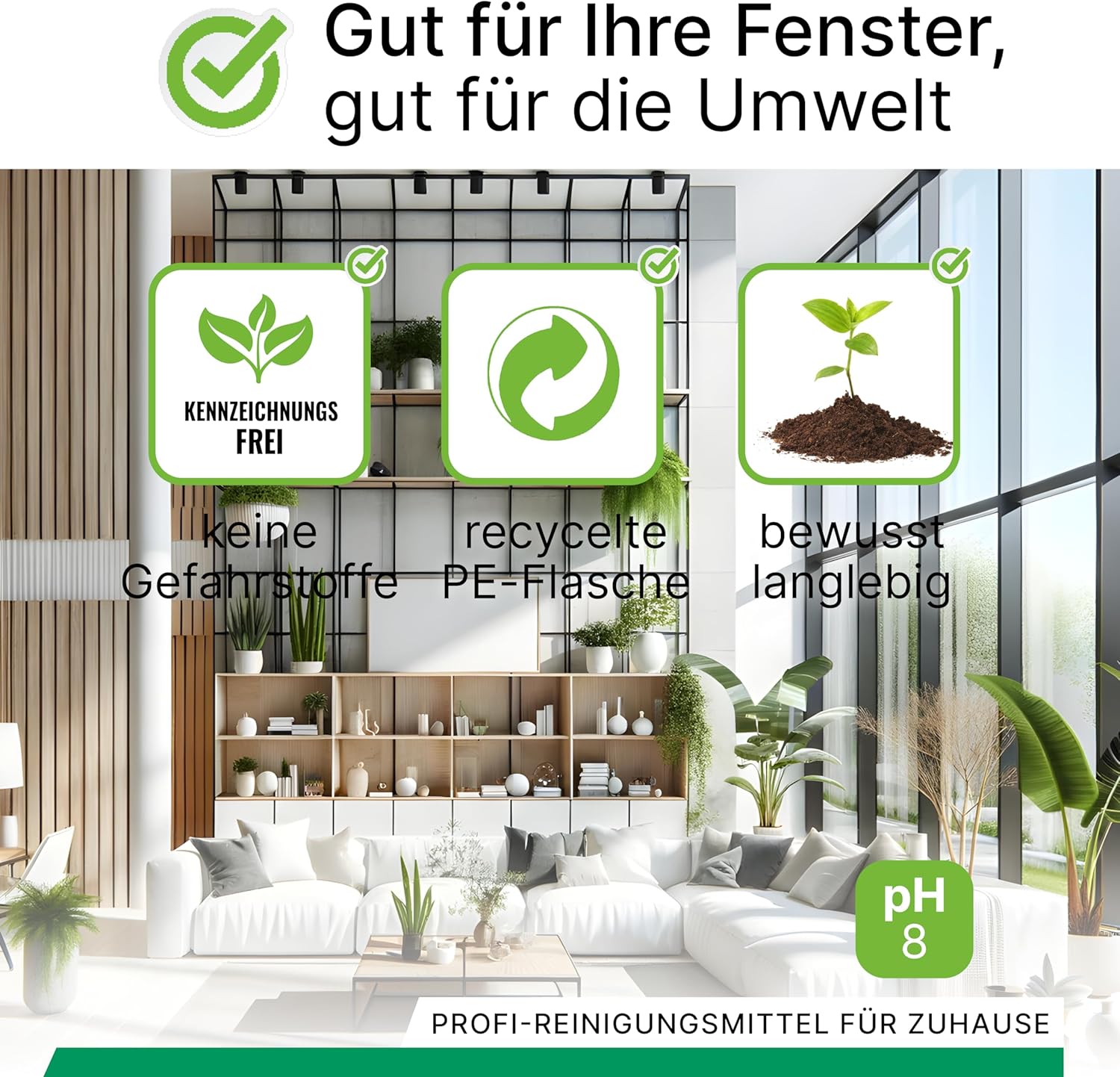 Detalle de BiOHY Glasreiniger für Fenstersauger (500ml) – streifenfreier Glanz für Glas, Spiegel und Chrom