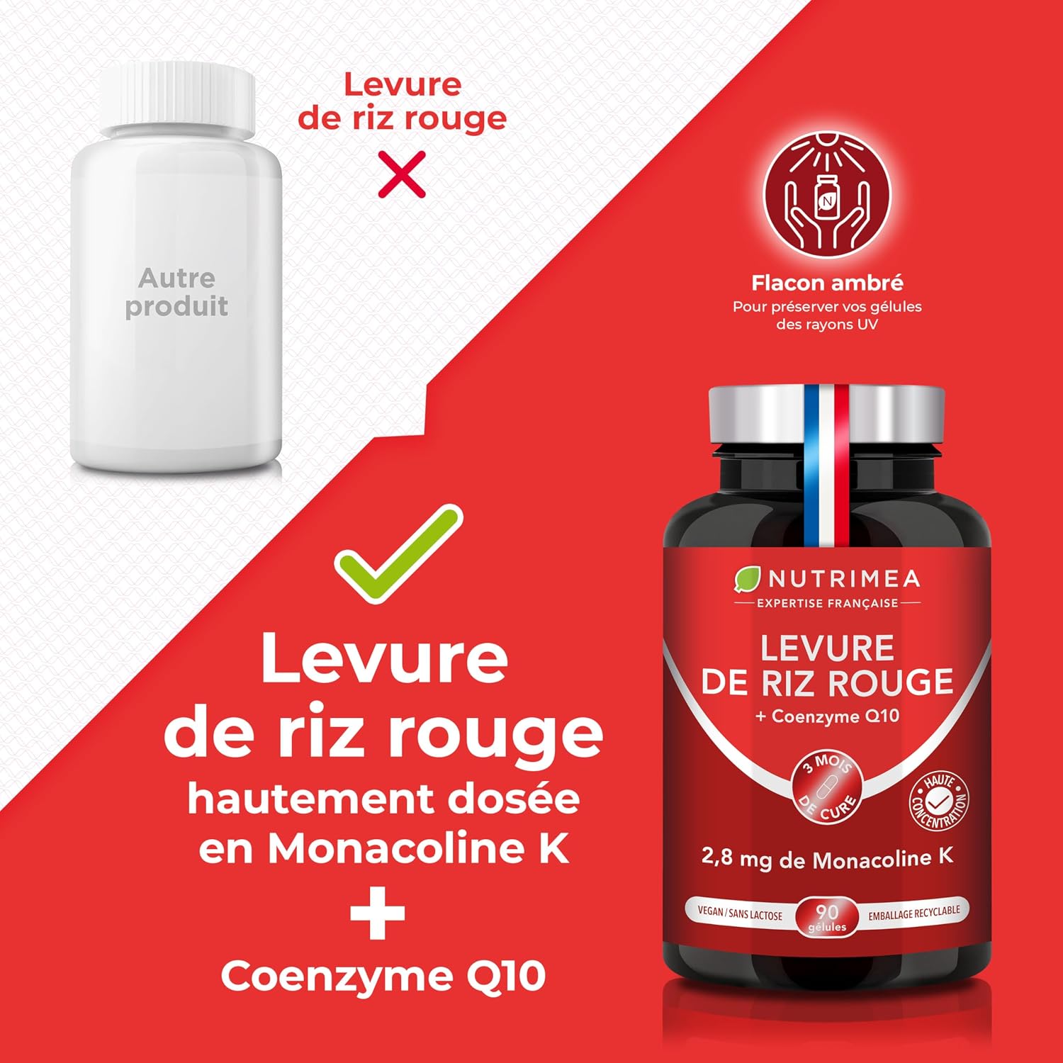 Detalle de Nutrimea Levure de Riz Rouge à Monacoline K (175 mg) – 90 gélules vegan gastro-résistantes