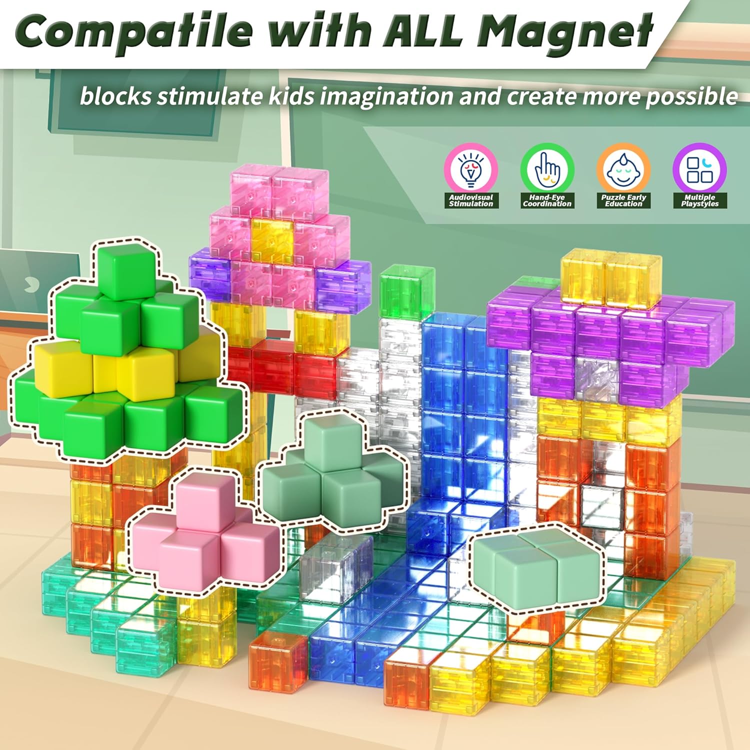 Thumbnail 6 de Apluses 64-teiliges Magnet-Baustein-Set (transparente Style) für Kinder ab 3 Jahren