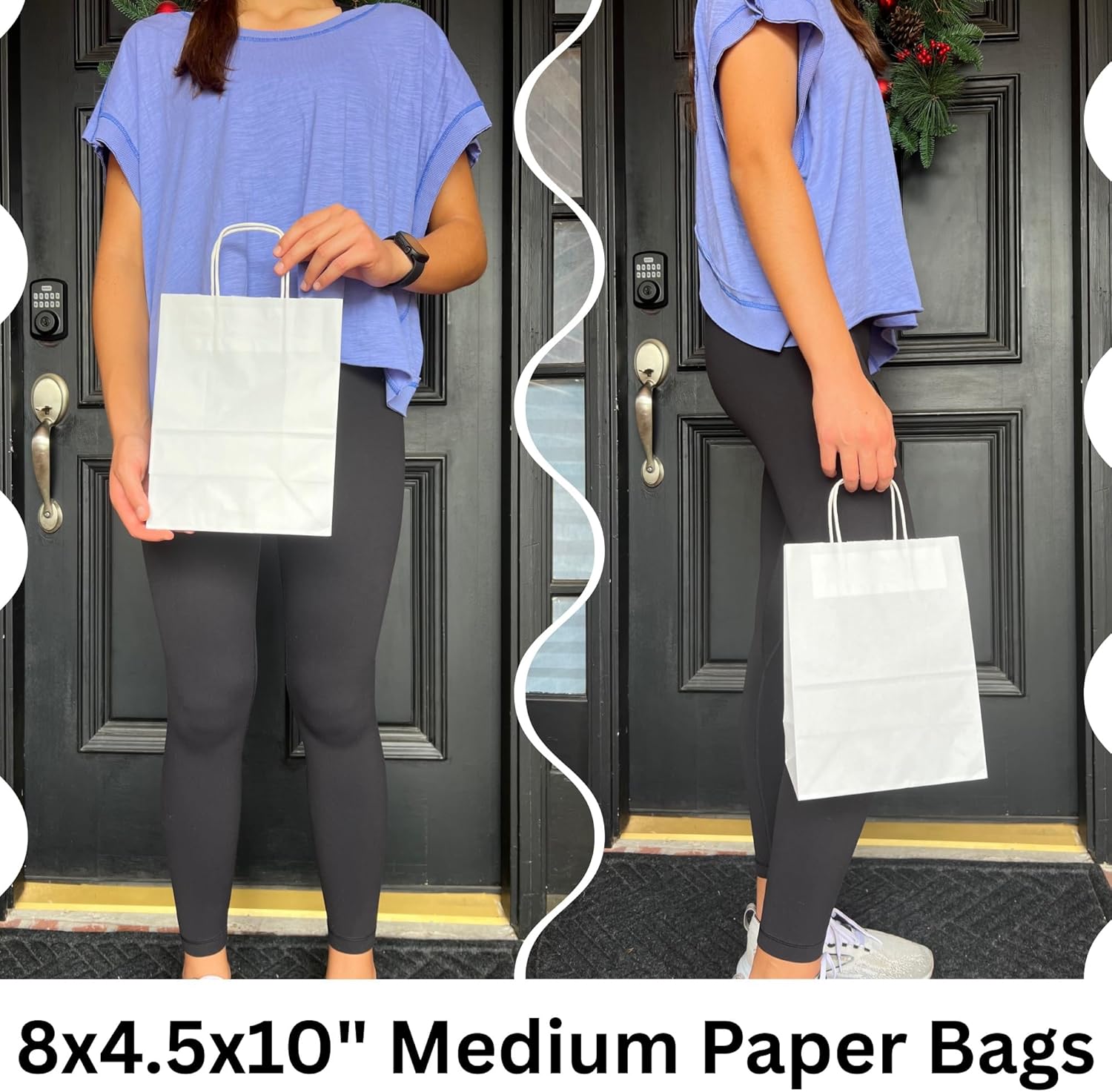 Detalle de Qutuus White Paper Gift Bags with Handles, 25 Bulk Pack – 8x4.5x10 Medium White Paper Bags for Gifts and Retail