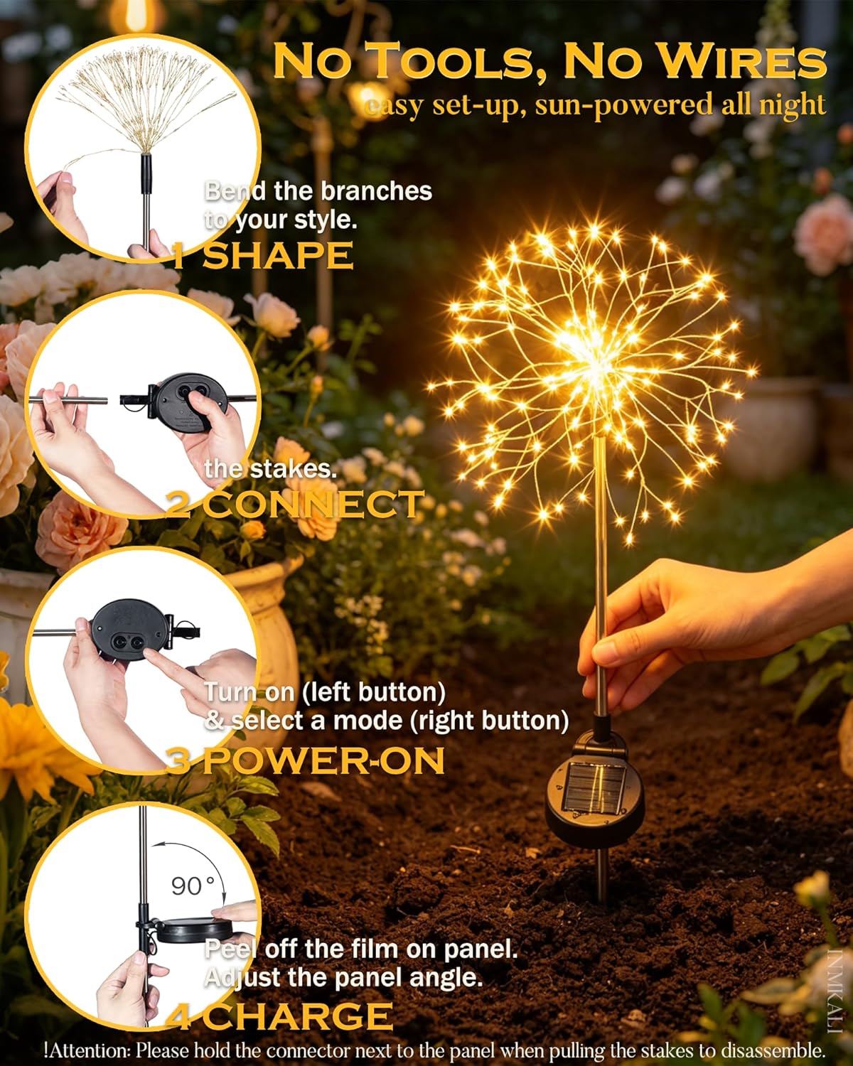 Detalle de INMKALI Solar Garden Lights: 2 Pack 150 LEDs Fairy Pathway Lights in Gold