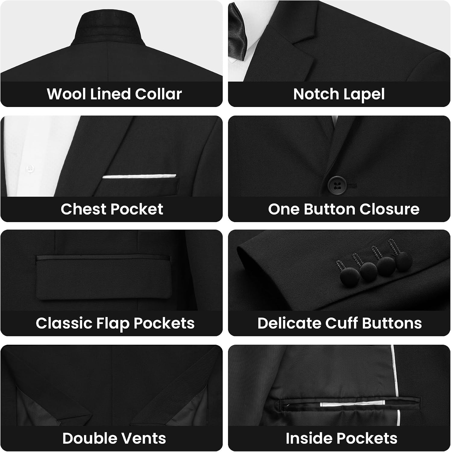 Detalle 1 de MAGE MALE Men's Slim-Fit Two-Piece Suit with One-Button Jacket and Side Vents