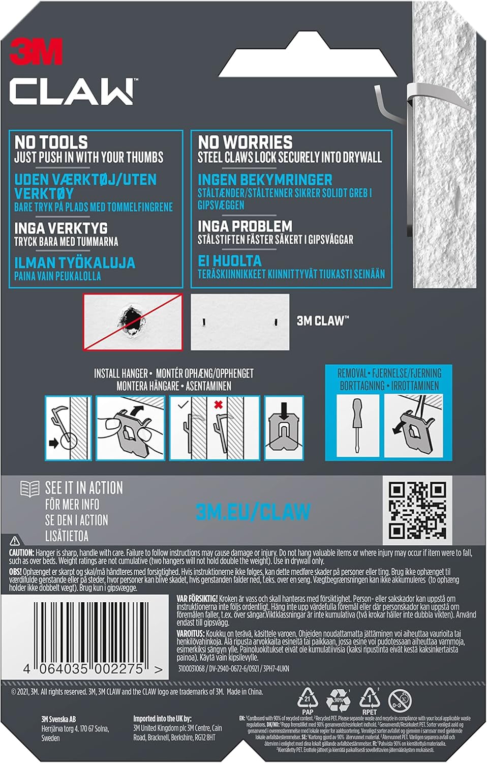 Thumbnail 1 de 3M Claw Plasterboard Picture Hooks 7 kg, 4 pack 🪝