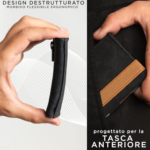 Detalle de GUGGIARI Portafoglio Uomo in Pelle PU RFID – Slim, Nuovo Design con Portamonete e Tasca Esterna