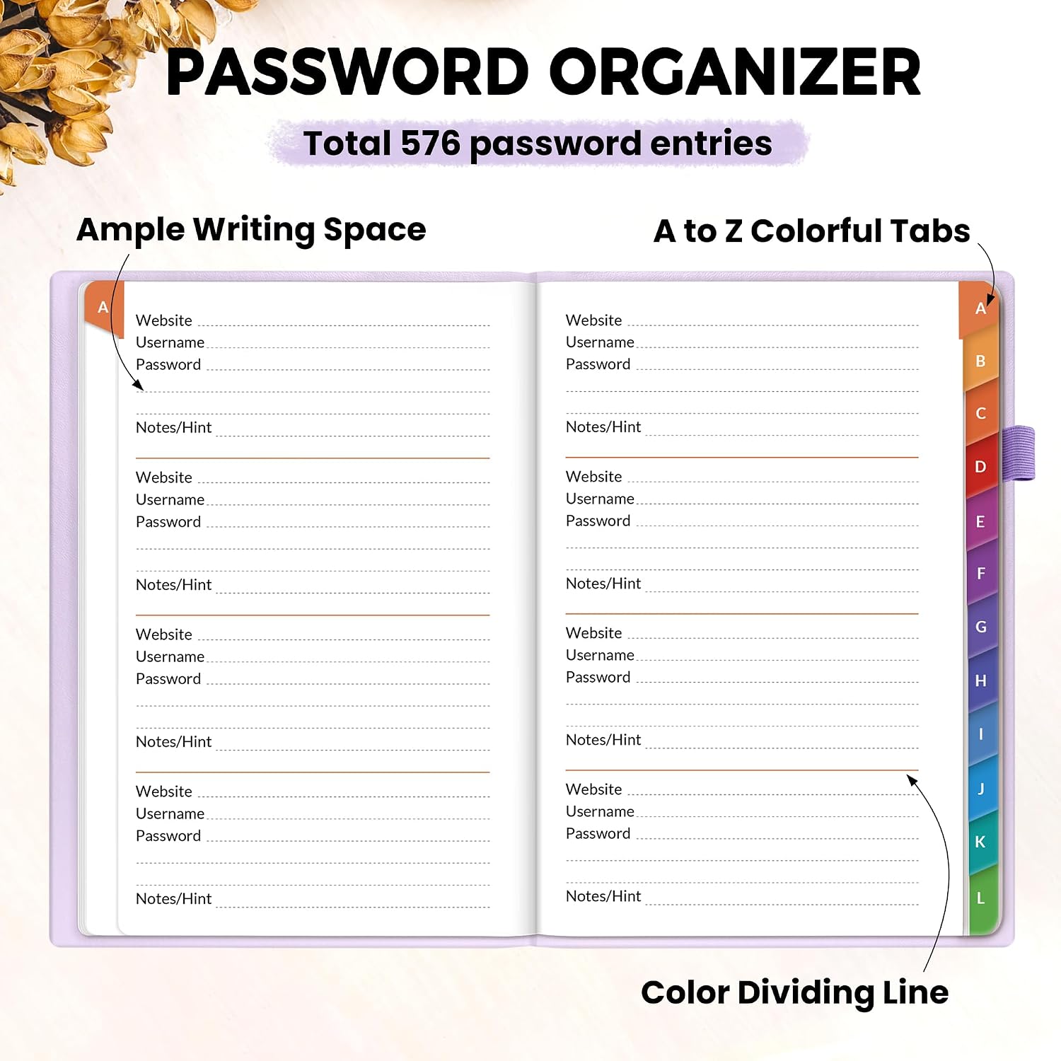 Thumbnail 1 de SUNEE Password Book, Purple Hardcover Password Keeper with Alphabetical Tabs