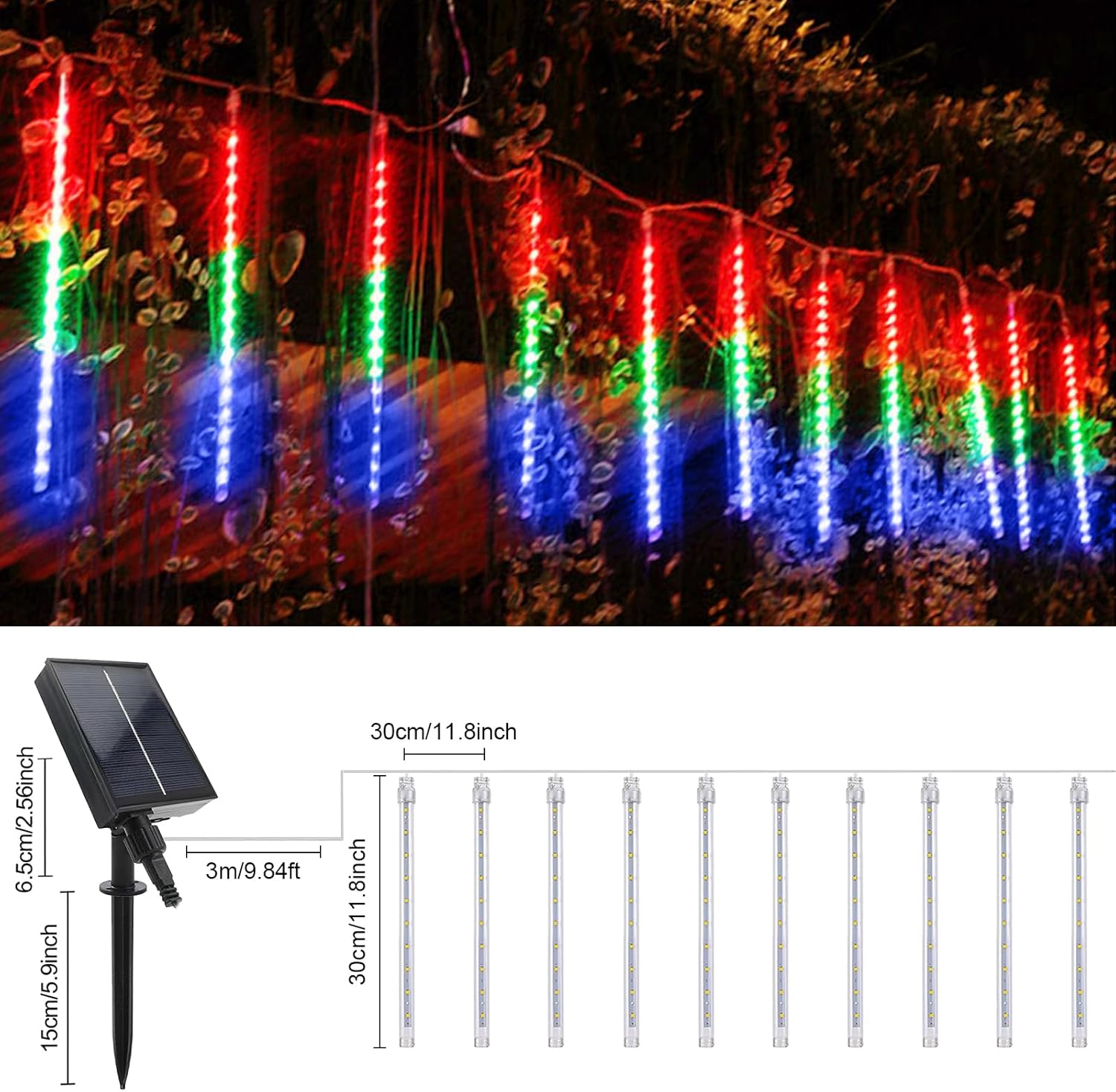 Thumbnail 6 de Acxilexy Solar Meteorschauer Regenlichter – 30 cm, 10 Röhren, 240 LEDs, Fernbedienung, IP67 Außenbeleuchtung