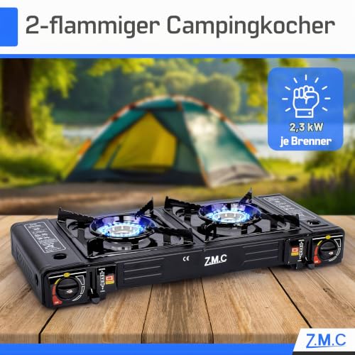 Thumbnail 6 de Z.M.C Gaskocher Campingkocher 2-flammig 2,5 kW – inkl. 12x 227 g Kartuschen und Adapter