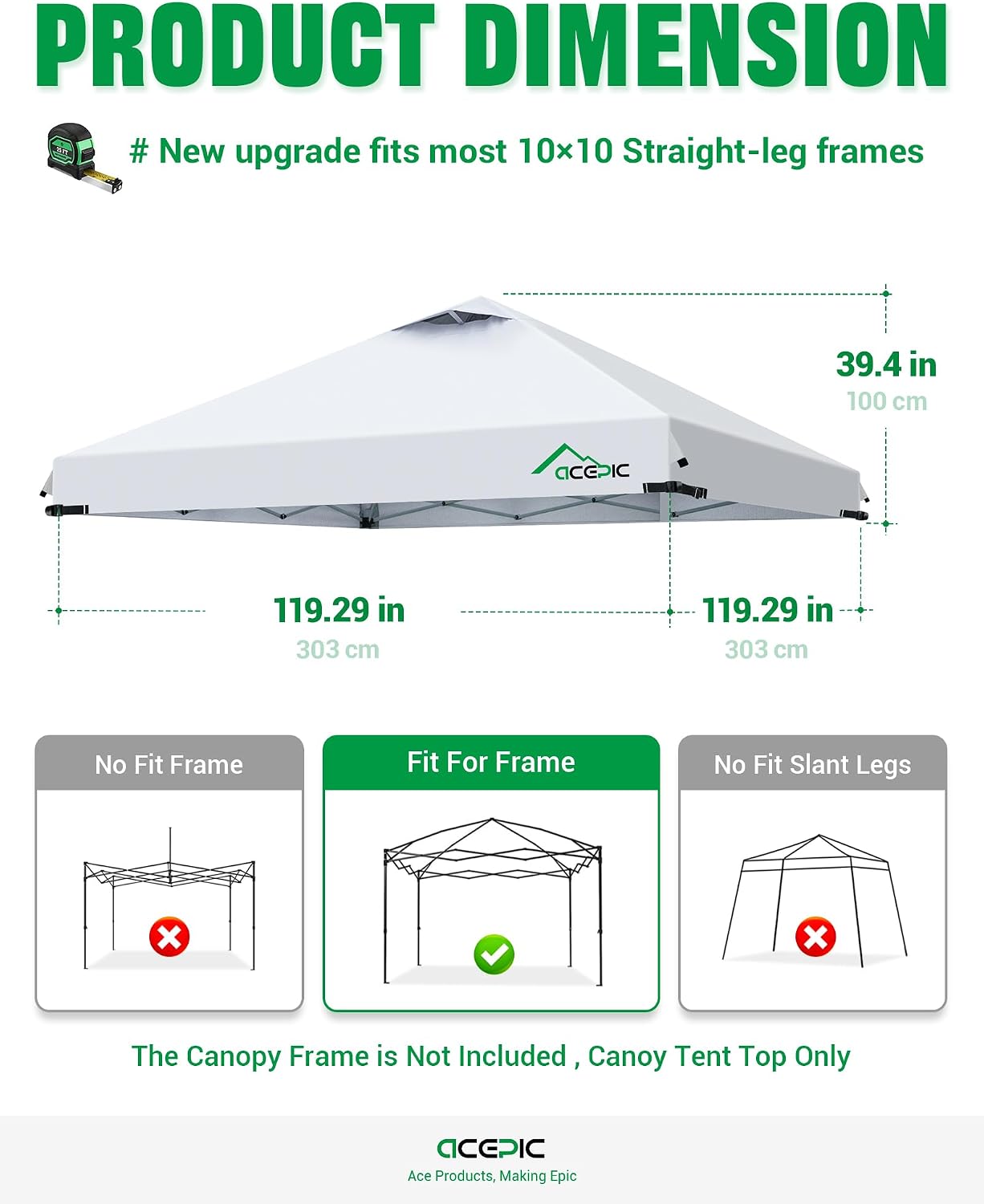 Detalle de Acepic AC-CT-10x10 Canopy Replacement Top, White, Vented and Waterproof