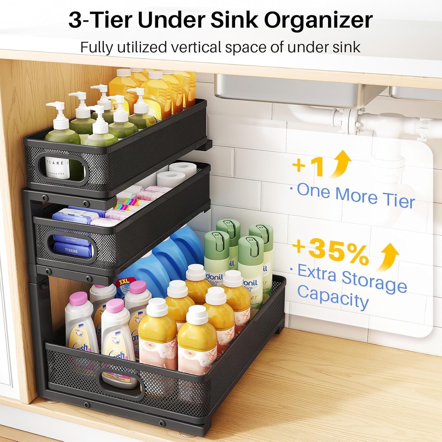 Thumbnail 2 de HERJOY 2-Pack 3-Tier Under Sink Organizer with Pull-Out Slides and 55 lb Capacity