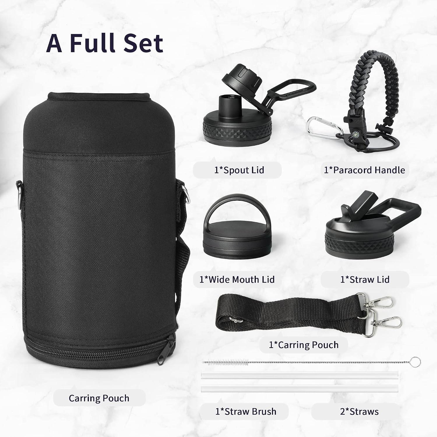 Detalle 2 de Trebo One Gallon Insulated Water Bottle (128oz) with Paracord Handle, Double-Wall Stainless Steel, Leakproof Lids