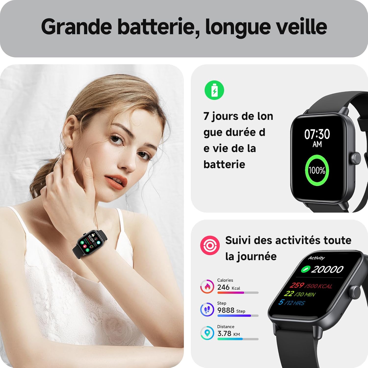 Thumbnail 4 de Montre Connectée AEAC: Bluetooth Calling, 1,85'' Écran et Suivi Santé pour Homme et Femme