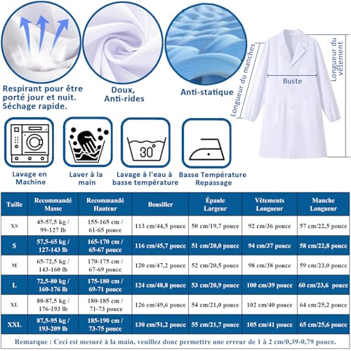 Detalle de Blouse Chimie COCREAZY en coton 80/20 – Longue, XS, pour femme et homme