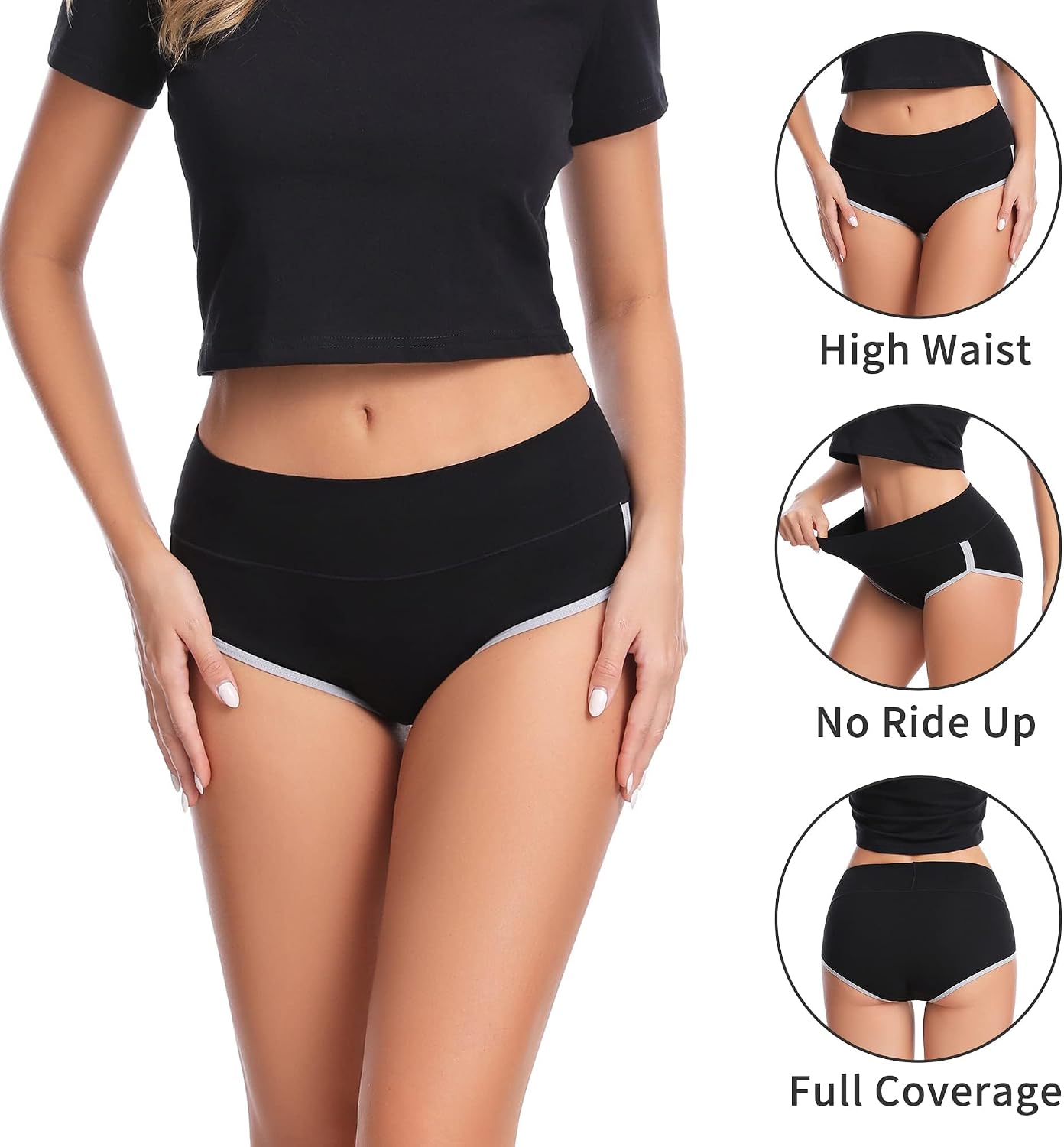 Detalle de CAILECOTTON Women's High-Waisted Cotton Hipster Panties, 5 Pack: Breathable Everyday Comfort