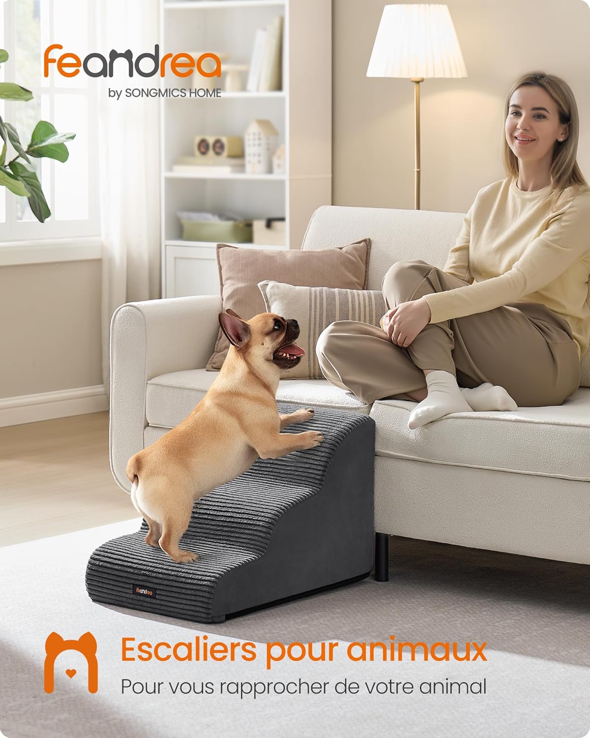 Thumbnail 2 de Feandrea Escalier pour Chien à 3 Marches – Velours côtelé, Antidérapant, Gris Ardoise