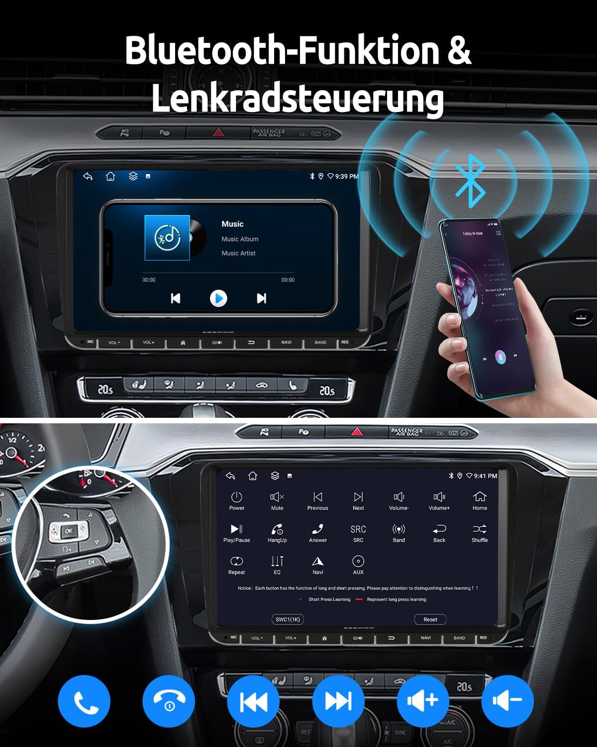 Thumbnail 6 de ESSGOO True 4+64G: Kabelloses Autoradio mit 9-Zoll Touchscreen, CarPlay/Android Auto – VW-kompatibel