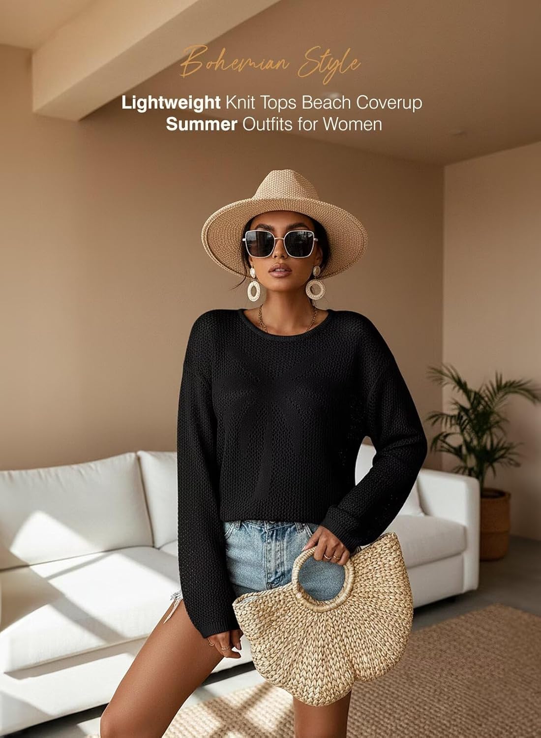 Thumbnail 3 de Dokotoo Women's 2026 Summer Crochet Hollow Out Long Sleeve Crewneck Pullover Shirt Beach Coverup