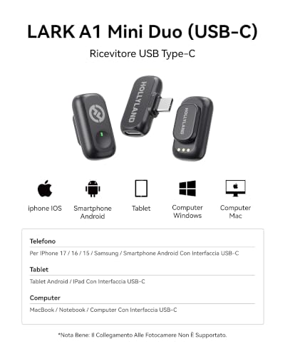 Thumbnail 12 de Hollyland LARK A1 Mini Duo: microfono wireless 2 TX + RX USB-C per iPhone 15/16 e Android