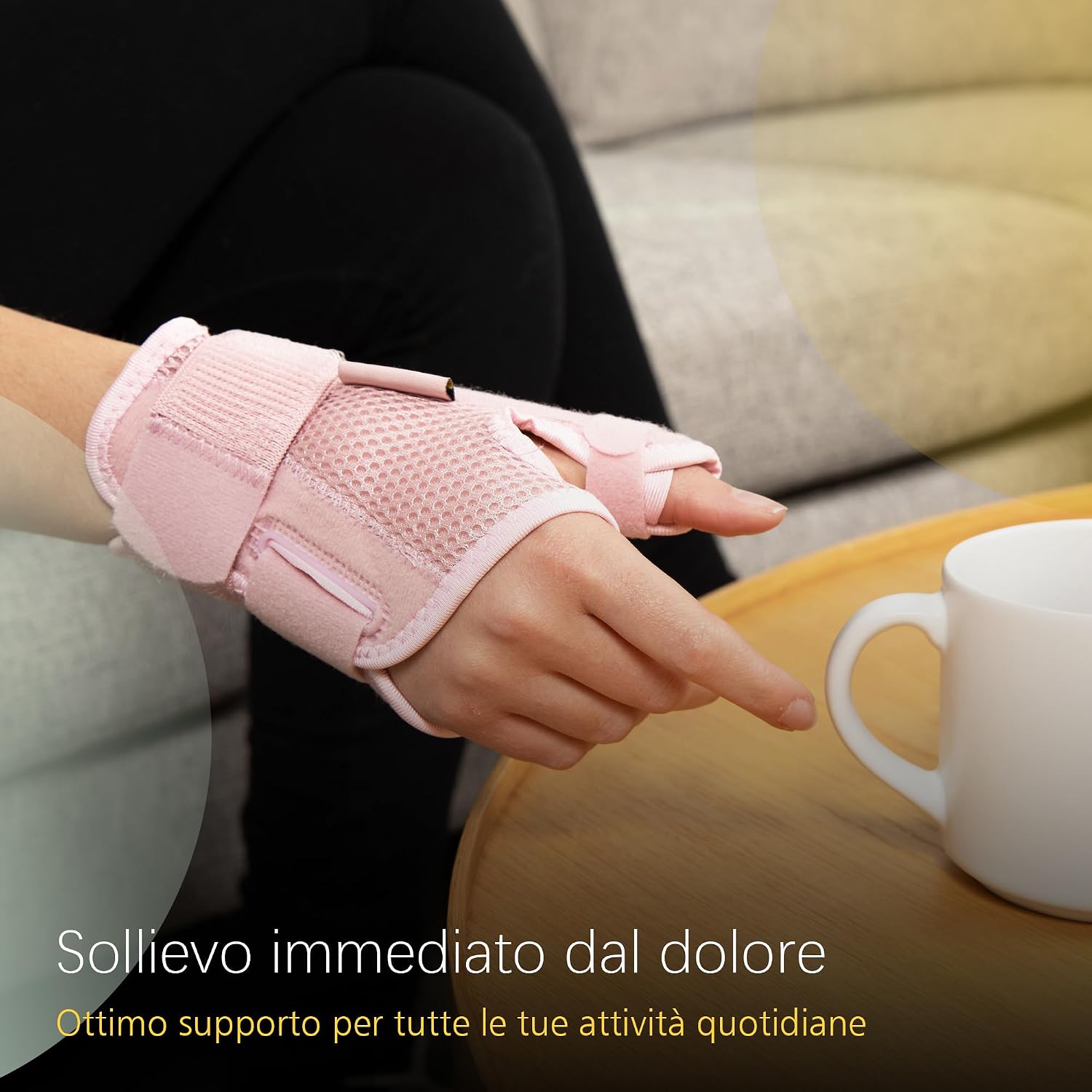 Detalle de BraceUP tutore pollice destro e sinistro con stecche per rizoartrosi, spica e supporto al tunnel carpale (rosa)