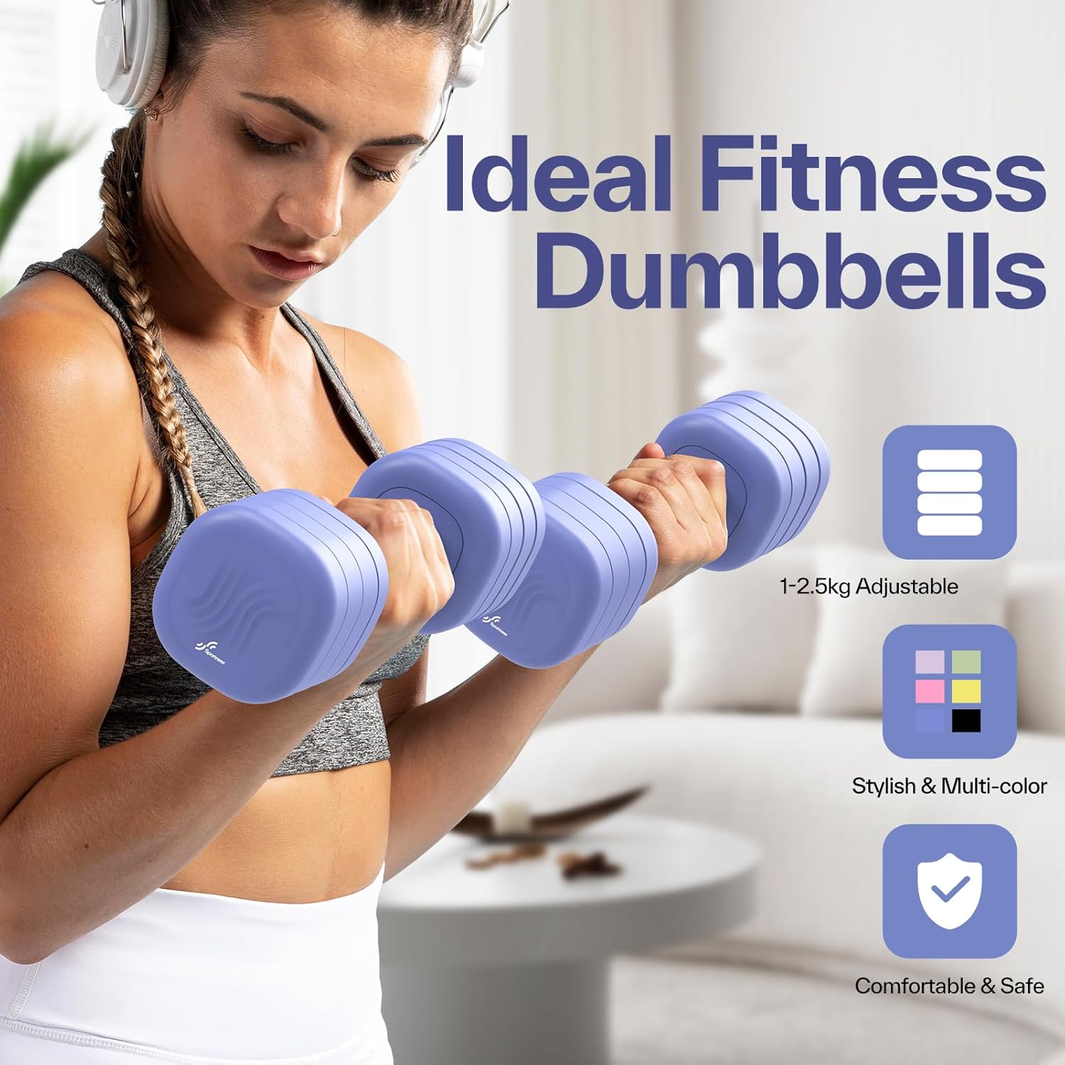 Thumbnail 1 de Sportneer verstellbare Kurzhanteln Damen Set (2er-Set, 1–2,5 kg je Hantel) – rutschfester TPU-Griff